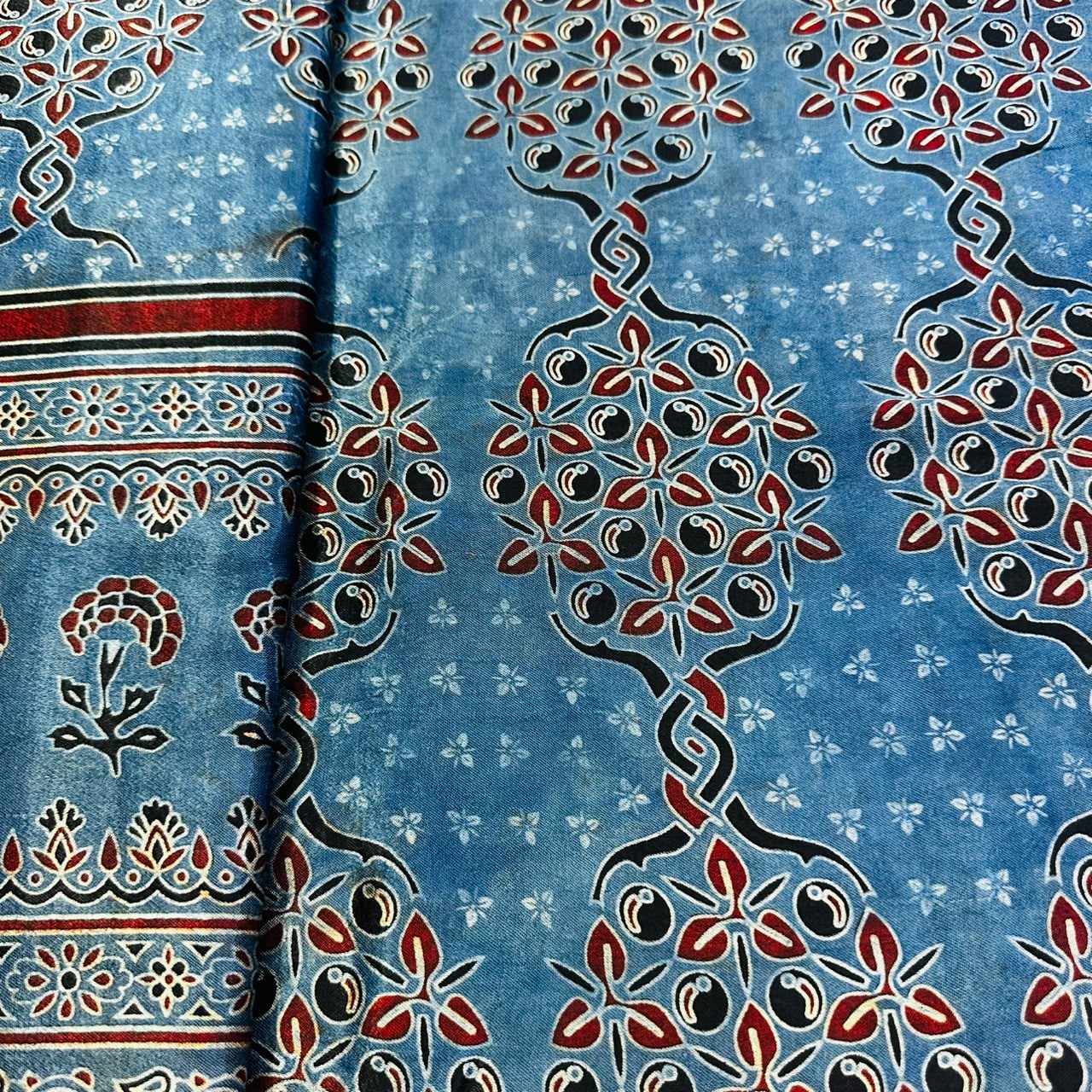 Blue Ajrakh Print Mashru Silk Fabric IA-27808 - Image 2