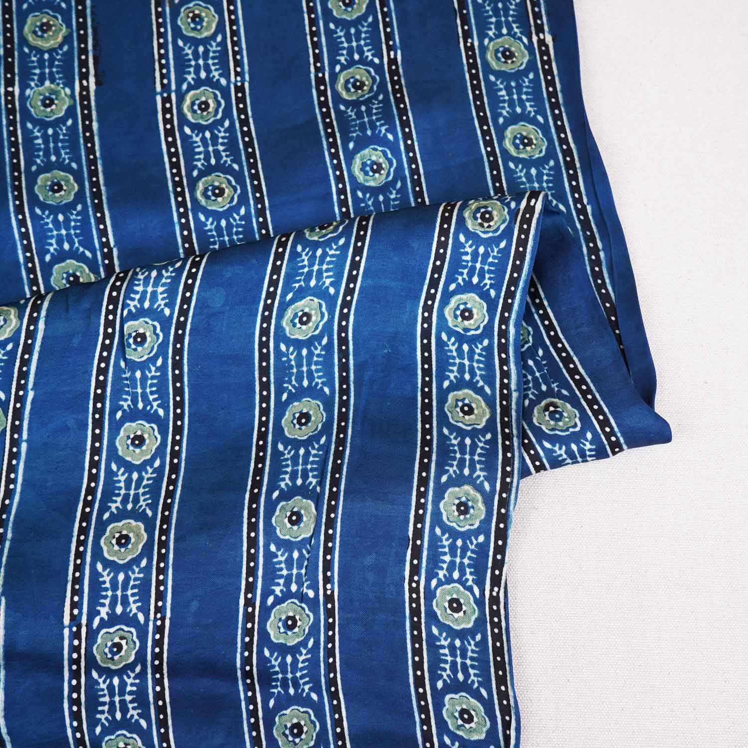 Blue Ajrakh Print Modal Satin Fabric EEG-28671 - Image 2