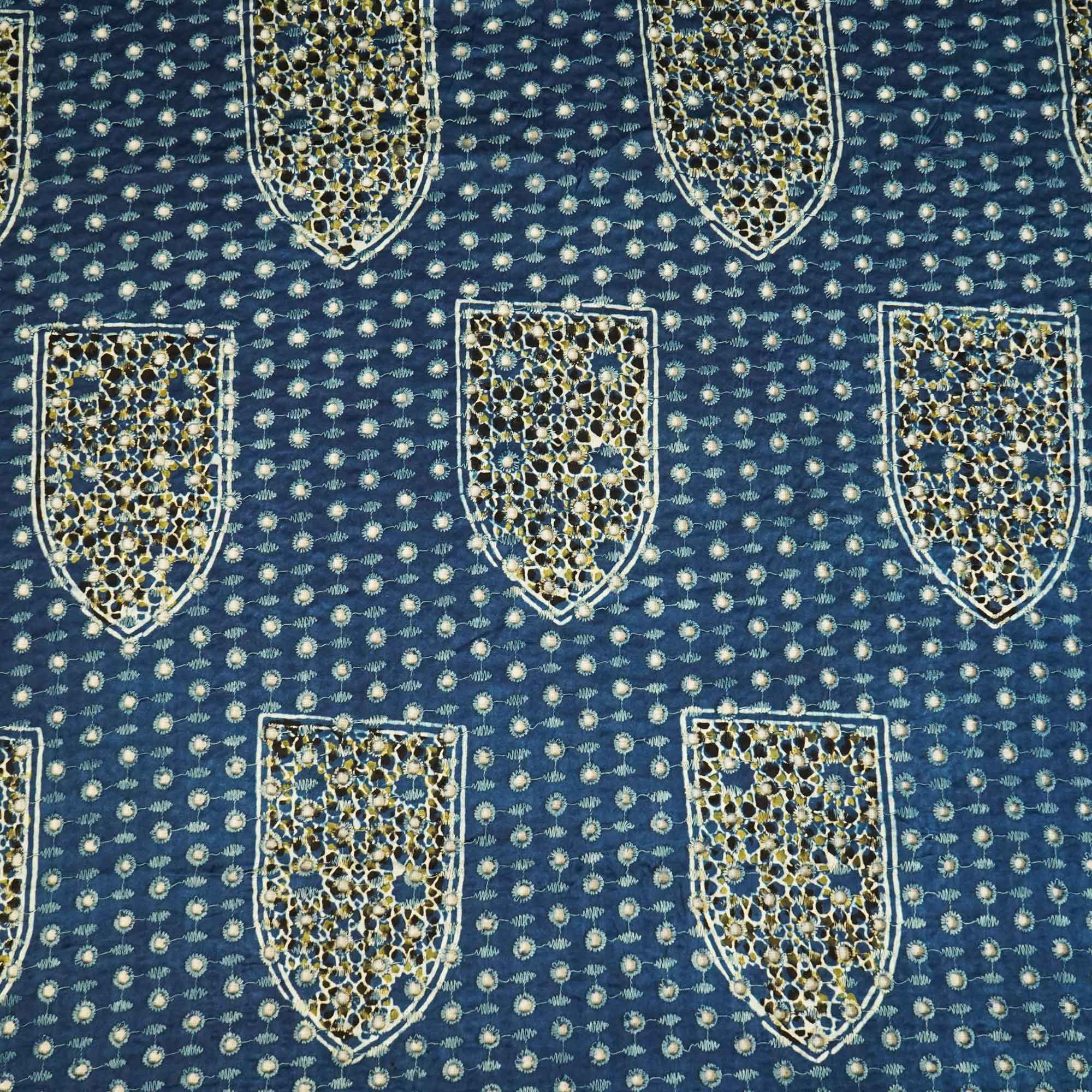 Blue Ajrakh Shiffli Modal Satin Fabric CA-26942 - Image 4