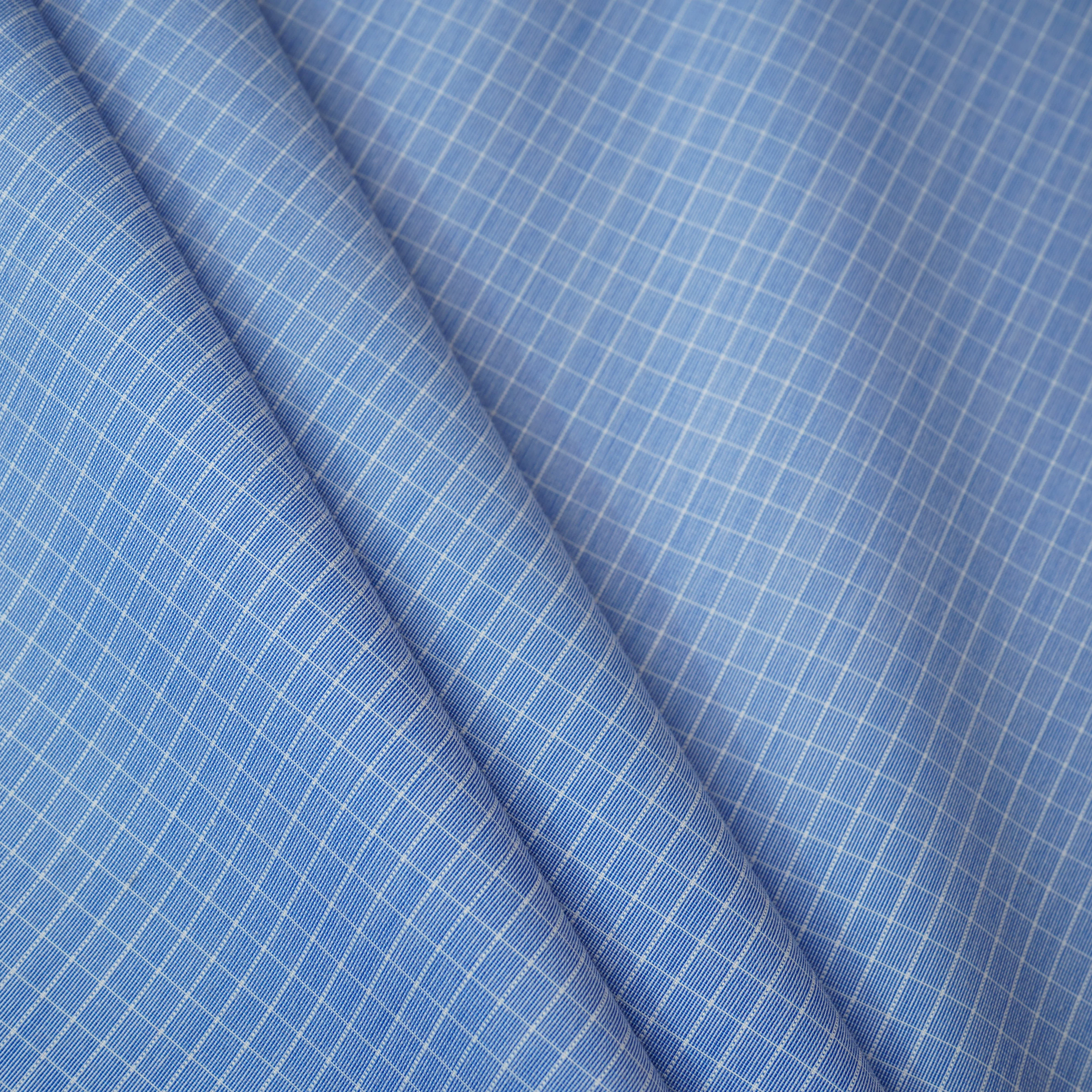 Blue & White Check Print Poplin Fabric MFM-30120 - Image 4