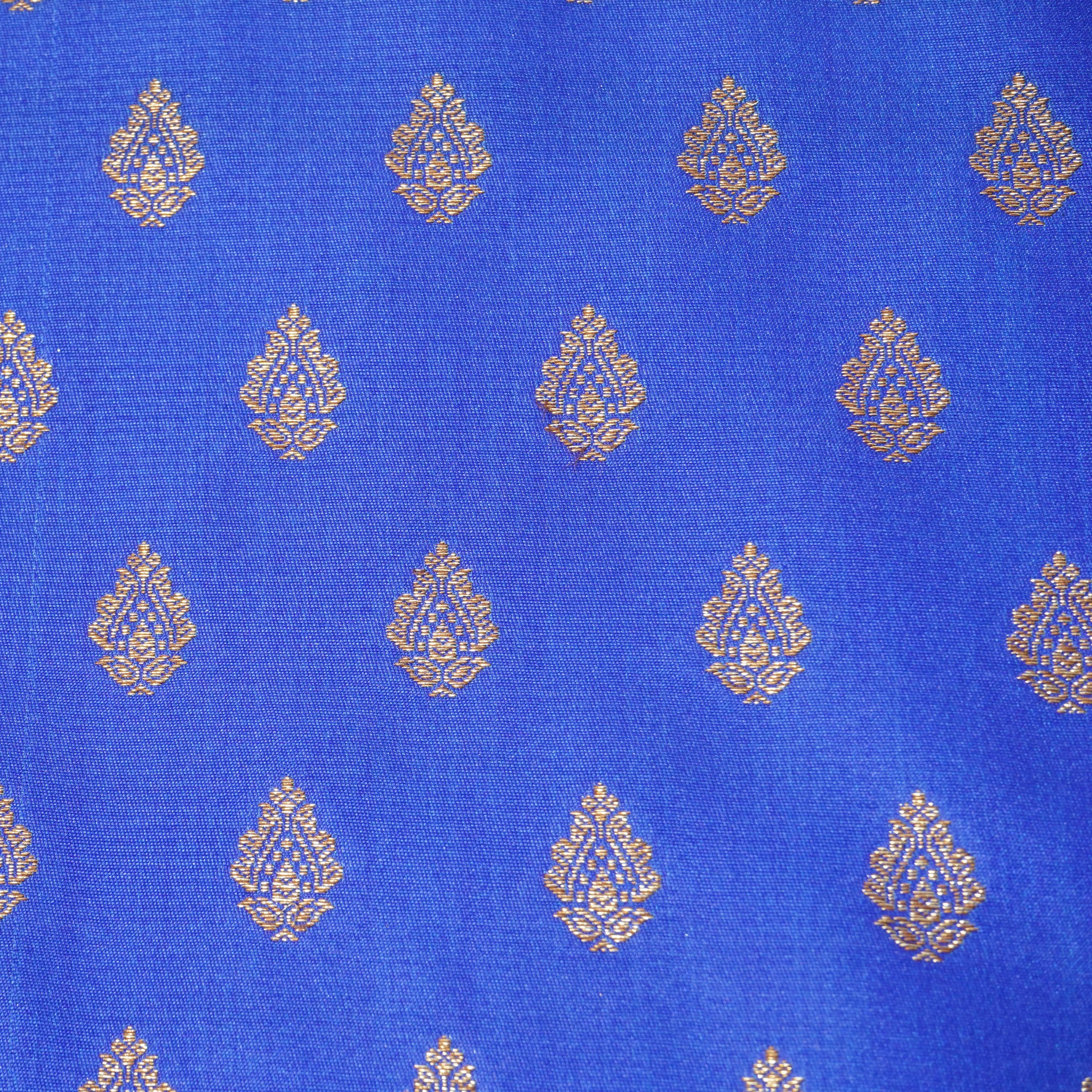 Blue Banarasi Brocade Fabric - Image 3