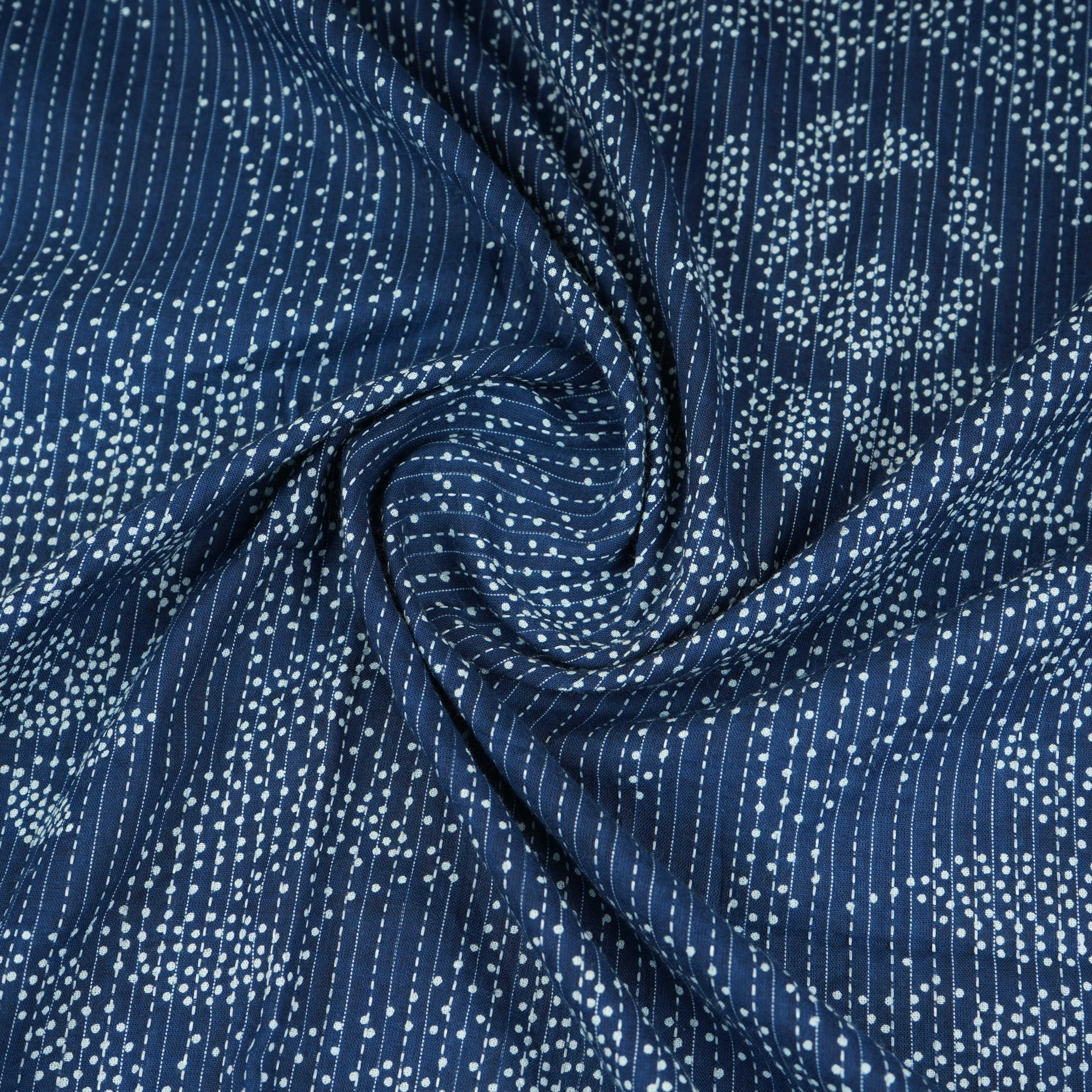 Blue Bandhani with Kantha Print Cotton Fabric OG-30299 - Image 3