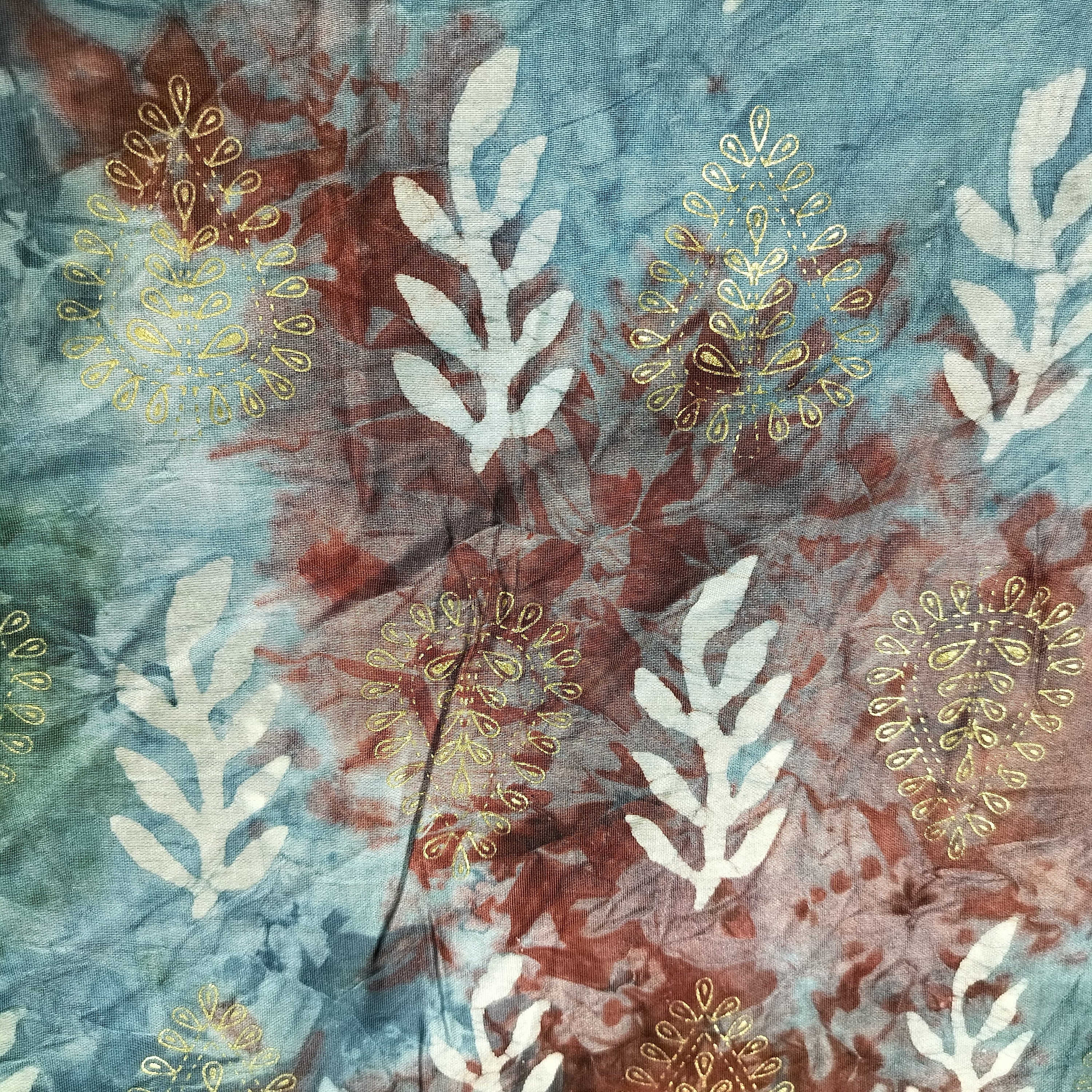 Blue Batik Foil Print Chanderi Fabric 15509 - Image 2