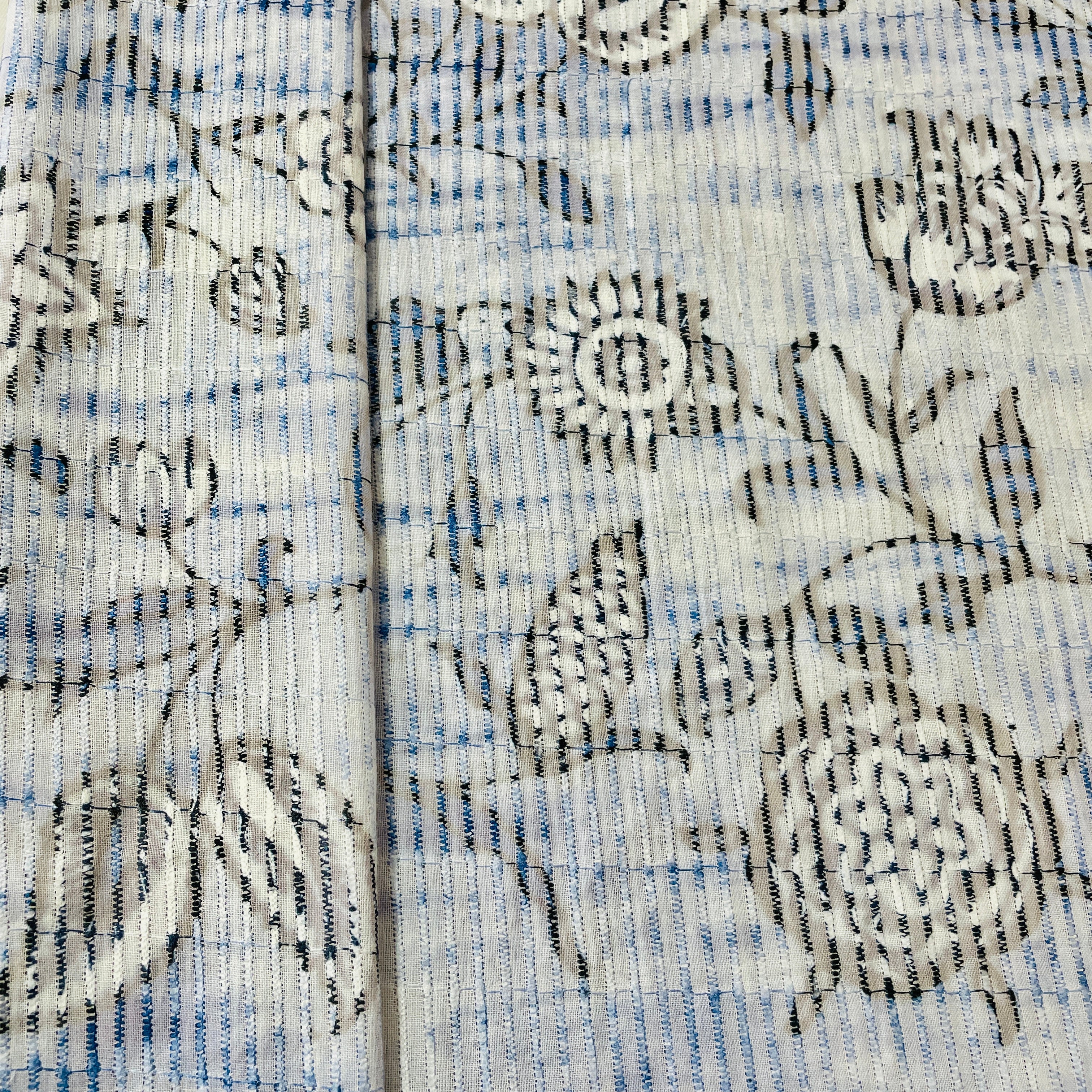 Blue Black Digital Floral Print Embroidery Cotton Fabric - Image 3