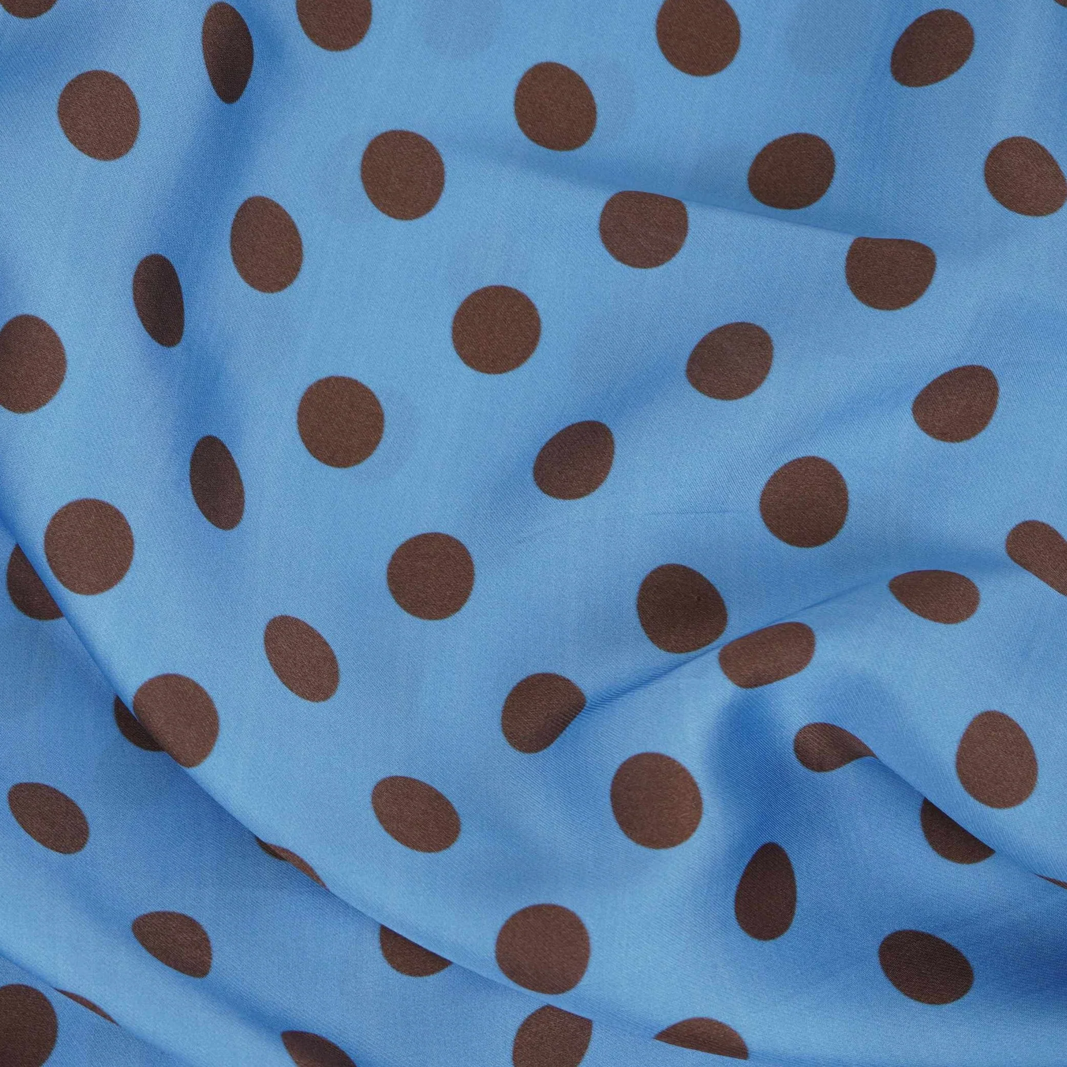 Blue & Brown Polka Dot Twill Satin Fabric VP-32444 - Image 3