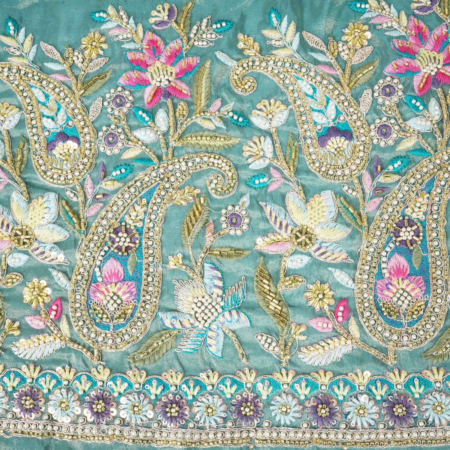 Blue Cutdana Sequins Embroidery Tissue Organza Fabric WI-27927 - Image 4
