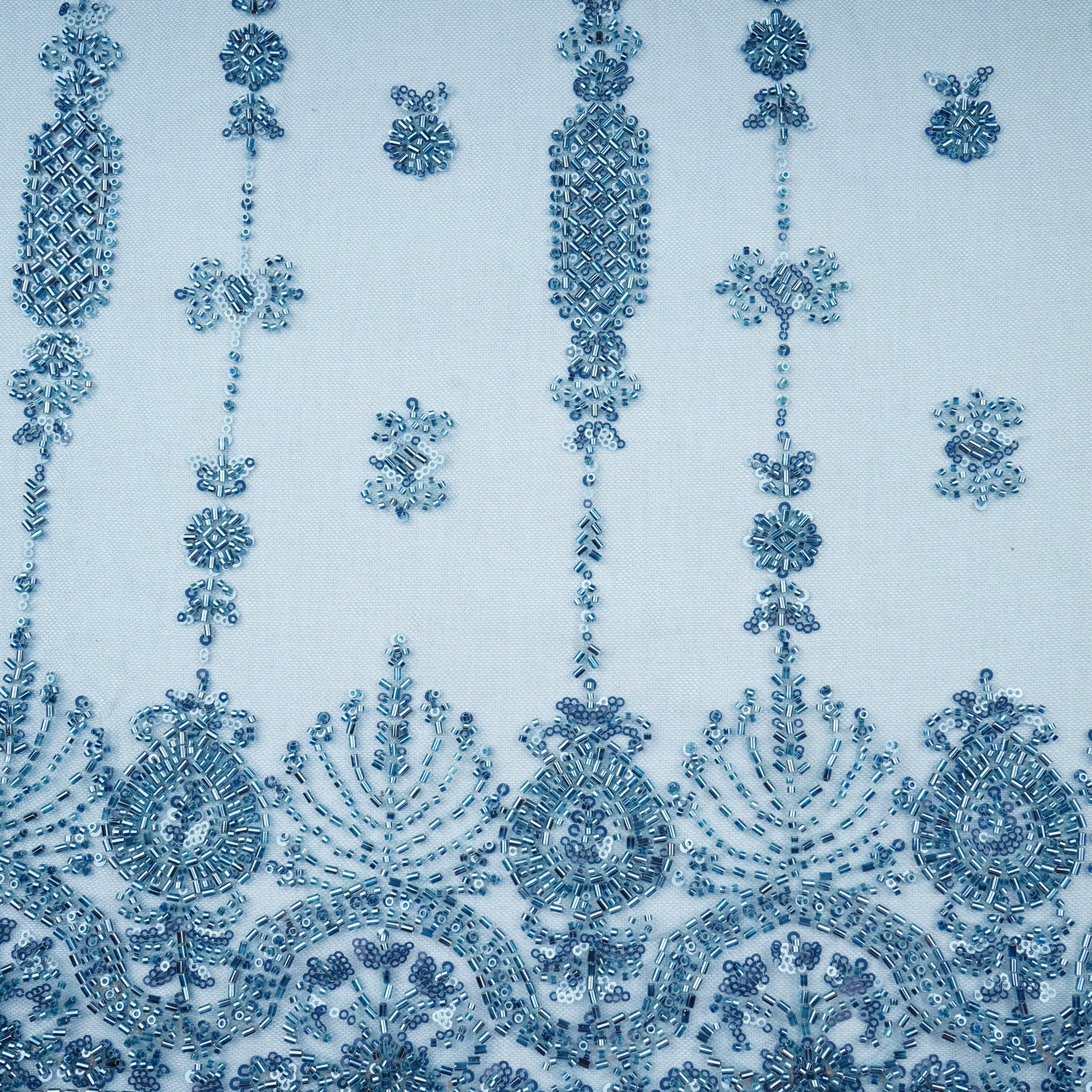 Blue Cutdana Sequins Embroidery Net Fabric 21238 - Image 3