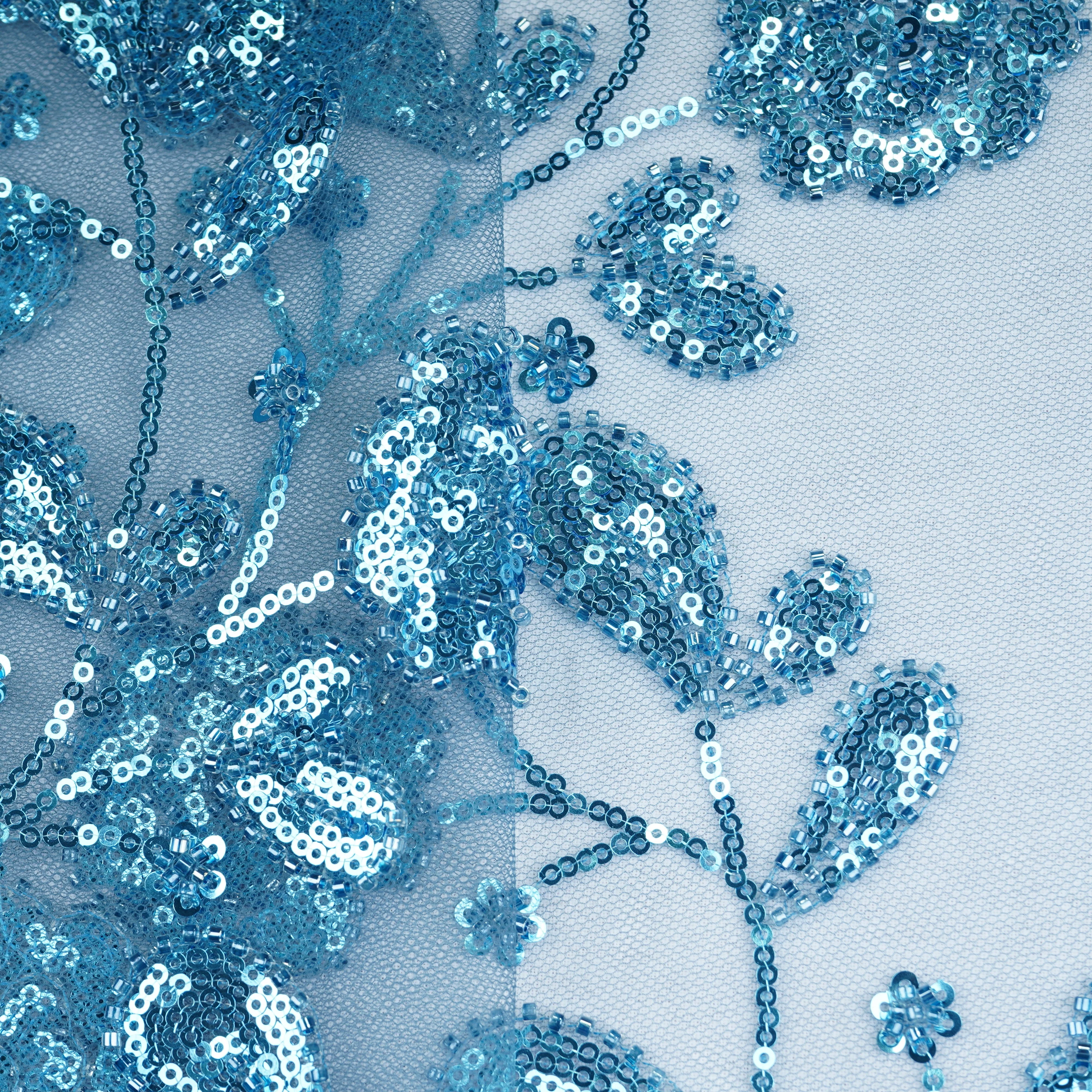 Blue Cutdana & Sequins Embroidery Net Fabric 21935 - Image 2
