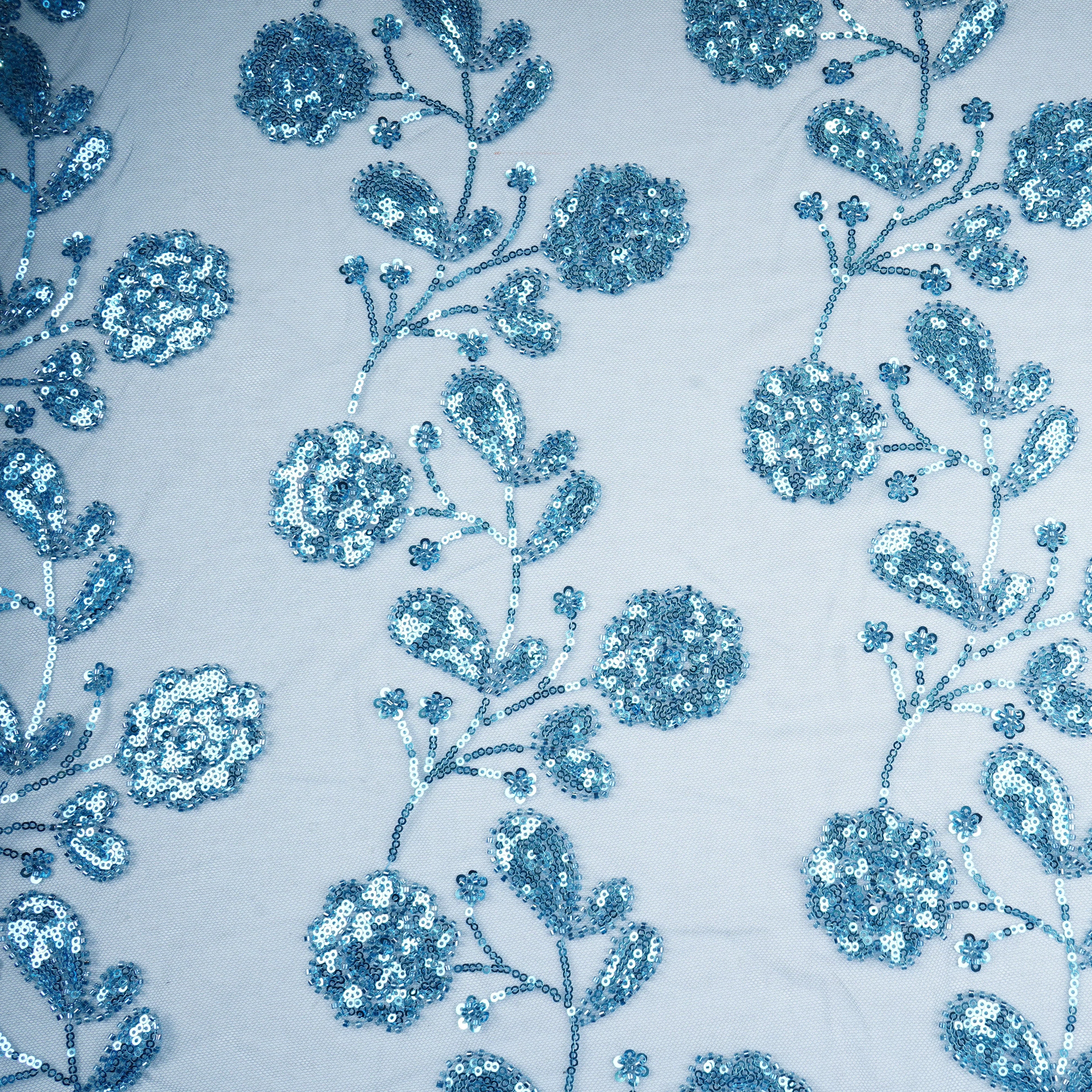 Blue Cutdana & Sequins Embroidery Net Fabric 21935 - Image 3