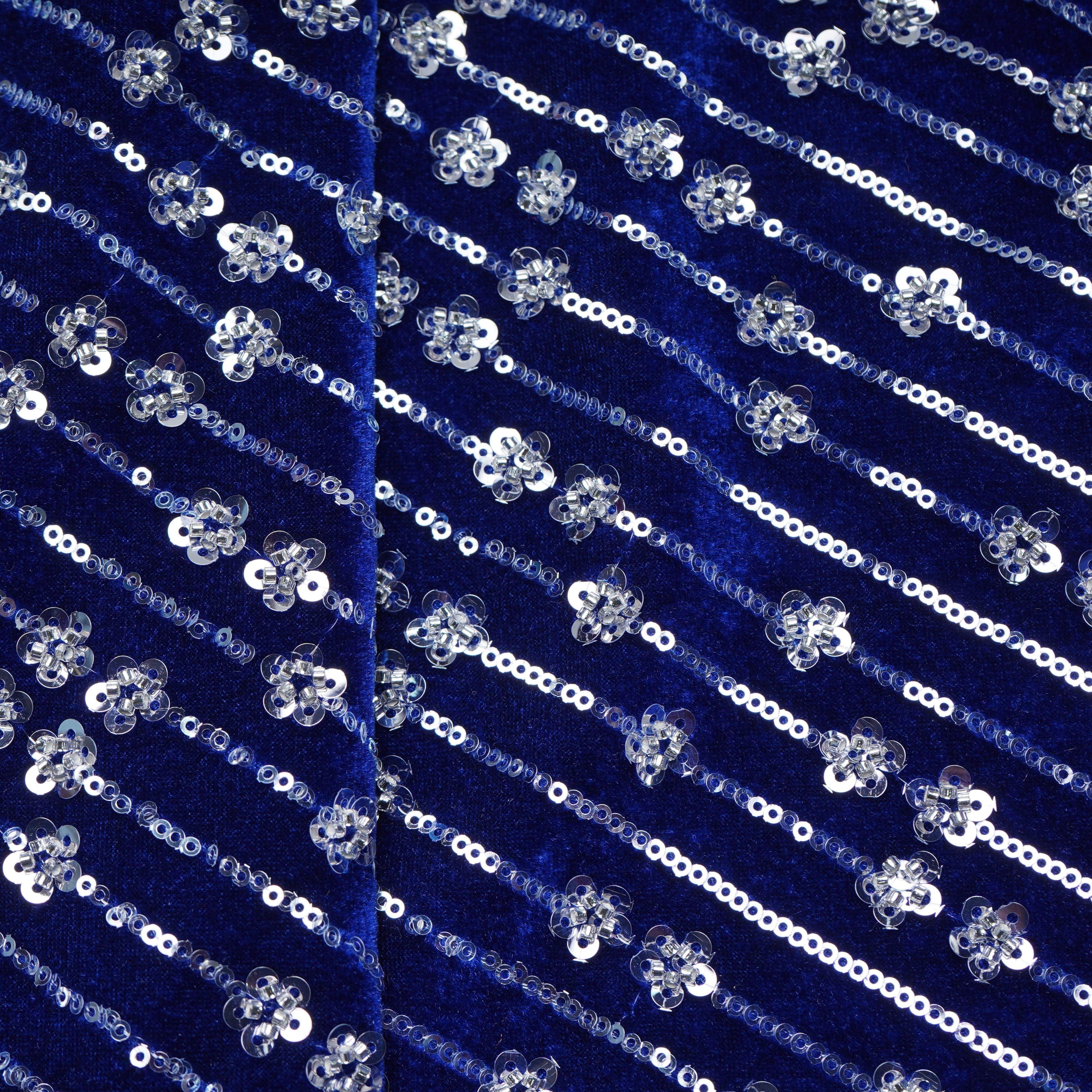 Blue Cutdana Sequins Embroidery Velvet Fabric 20880 - Image 2