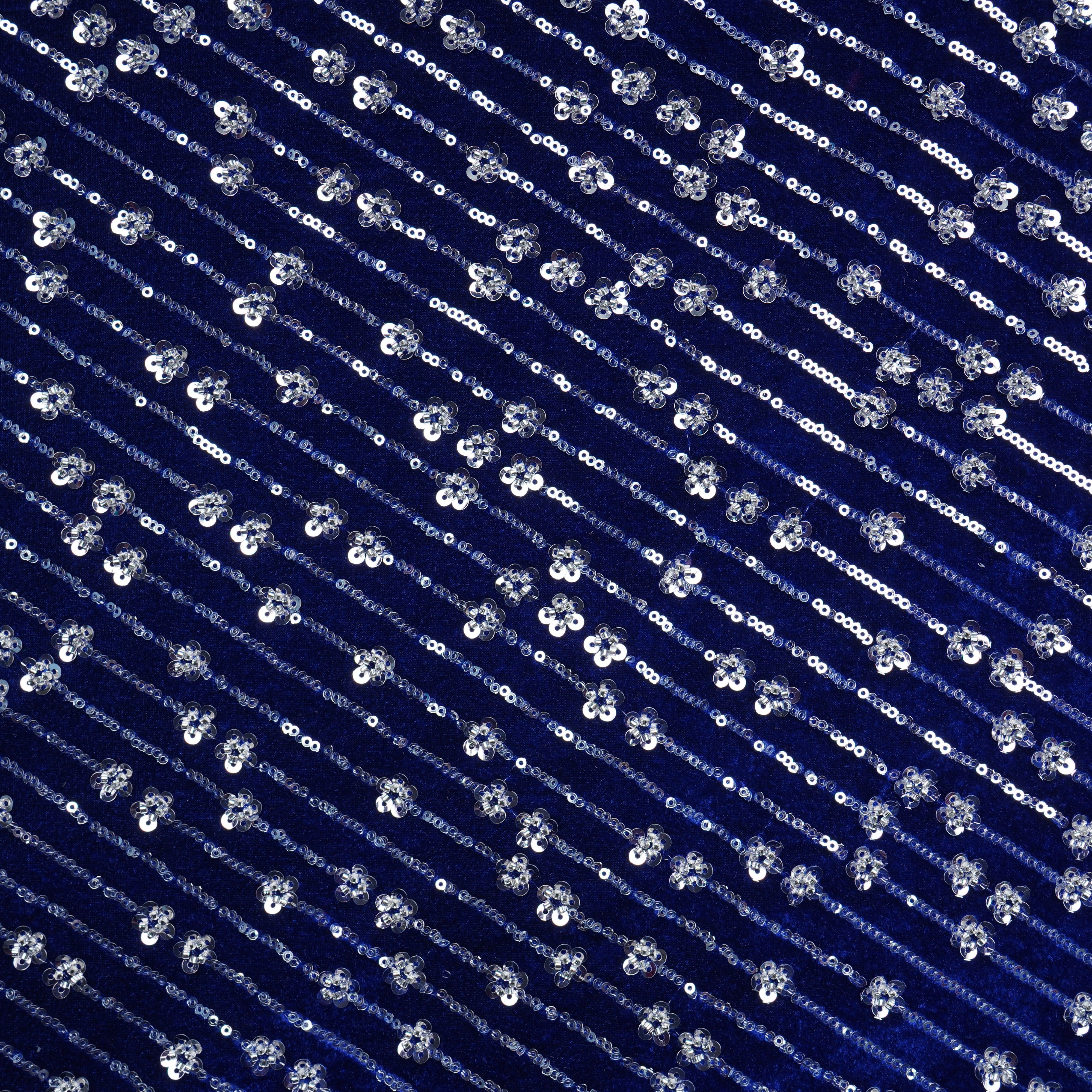 Blue Cutdana Sequins Embroidery Velvet Fabric 20880 - Image 3