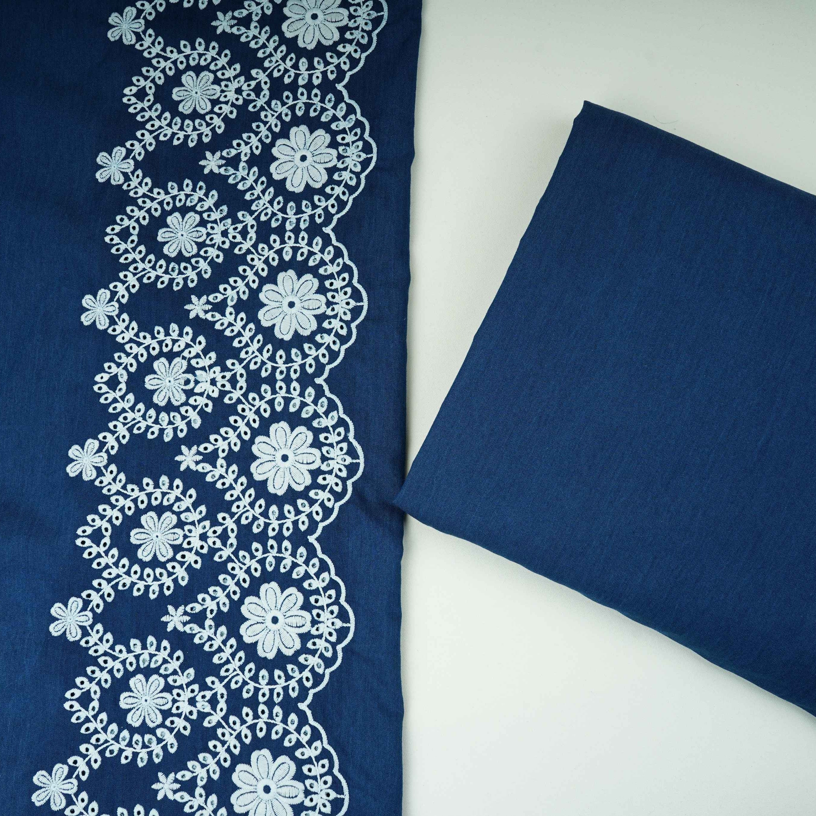 Blue Floral Embroidery Denim Fabric TF-30597 - Image 5