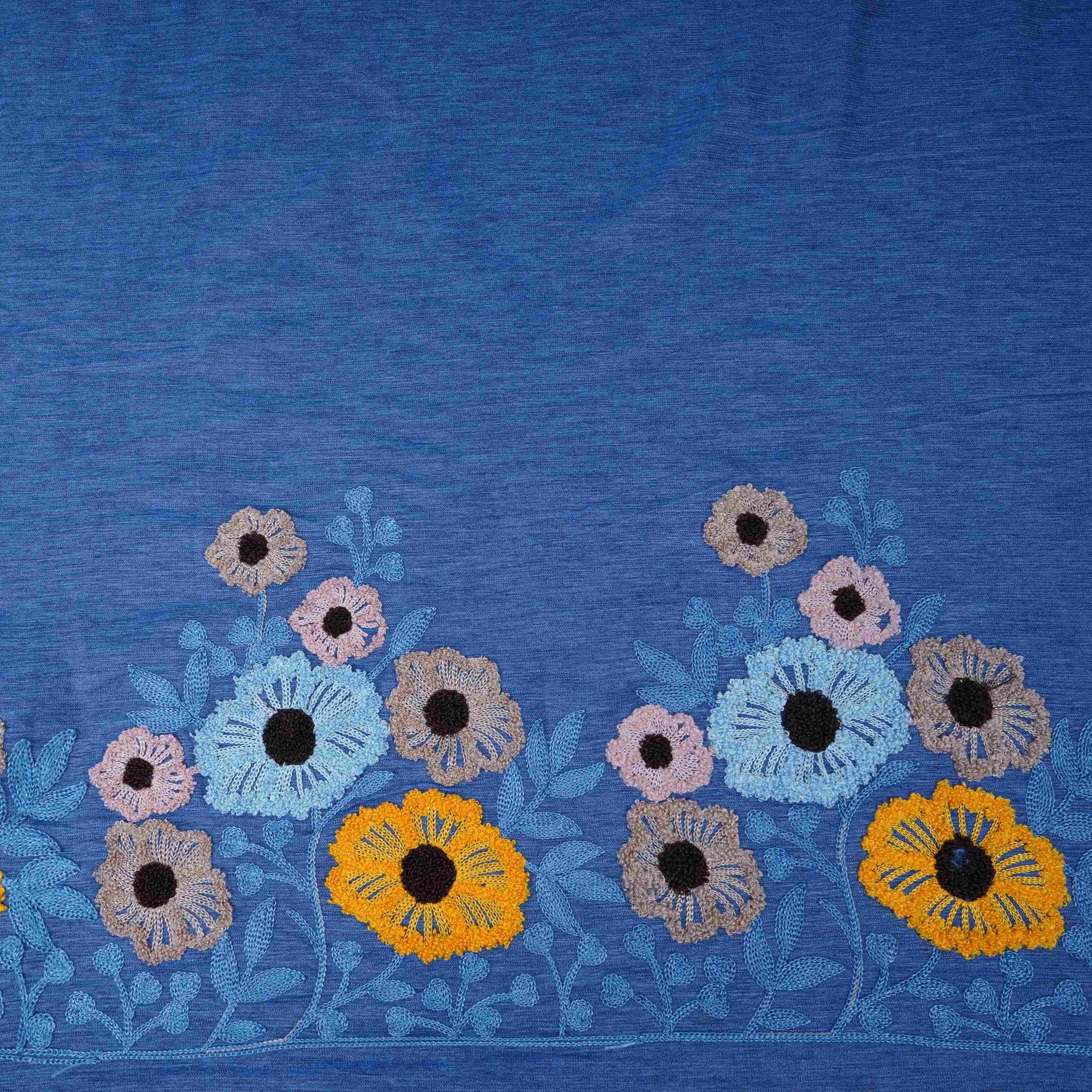 Blue floral embroidery Viscose Denim Fabric SFG-31545 - Image 2