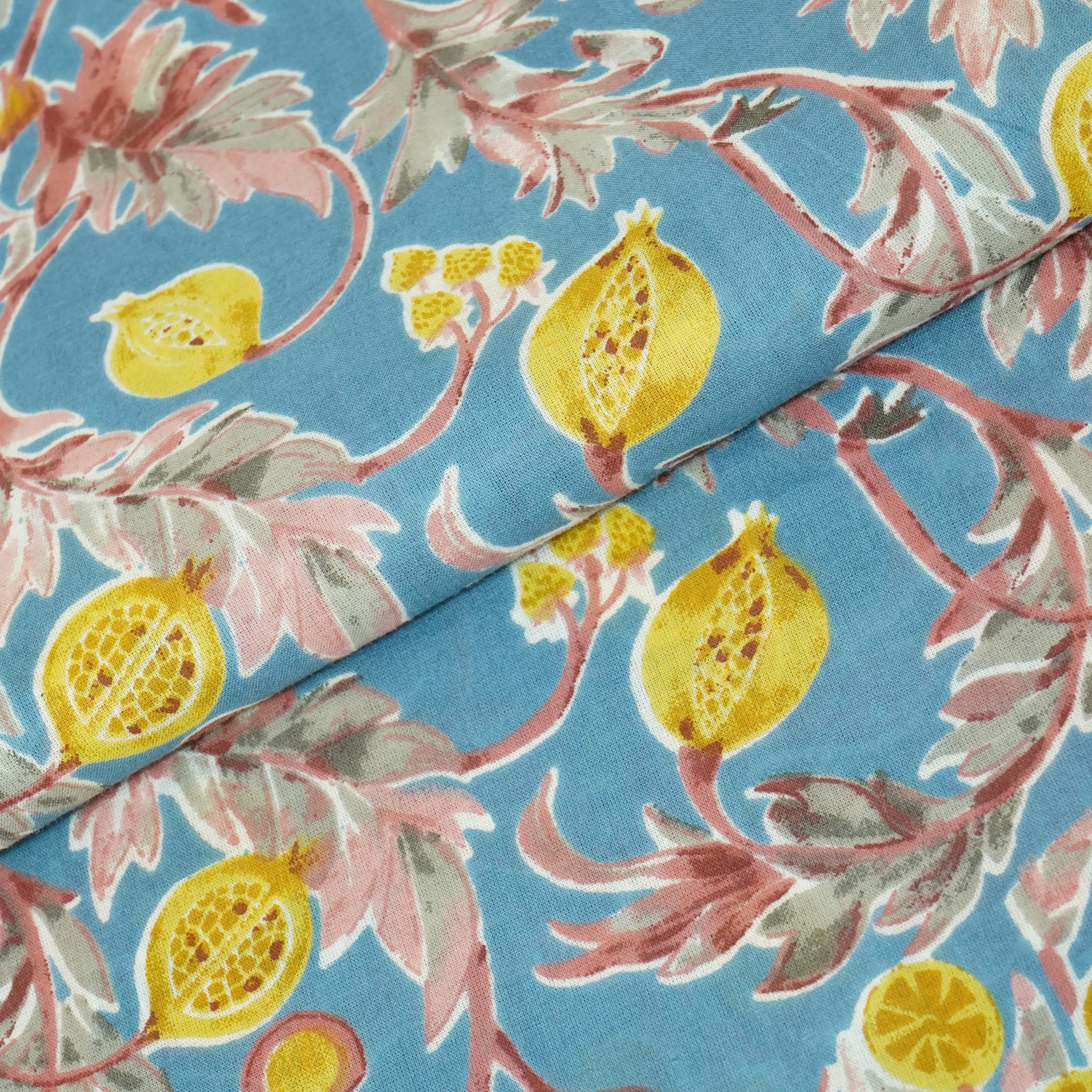 Blue Floral Print Cotton Fabric - Image 2