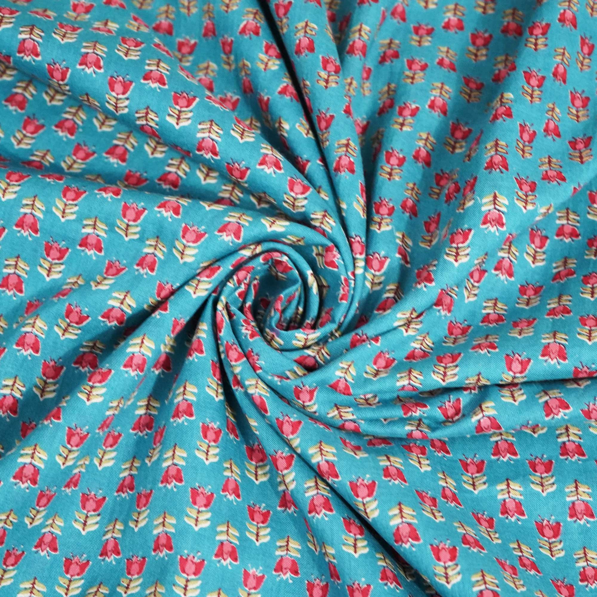 Blue Floral Print Cotton Fabric SCF-24213