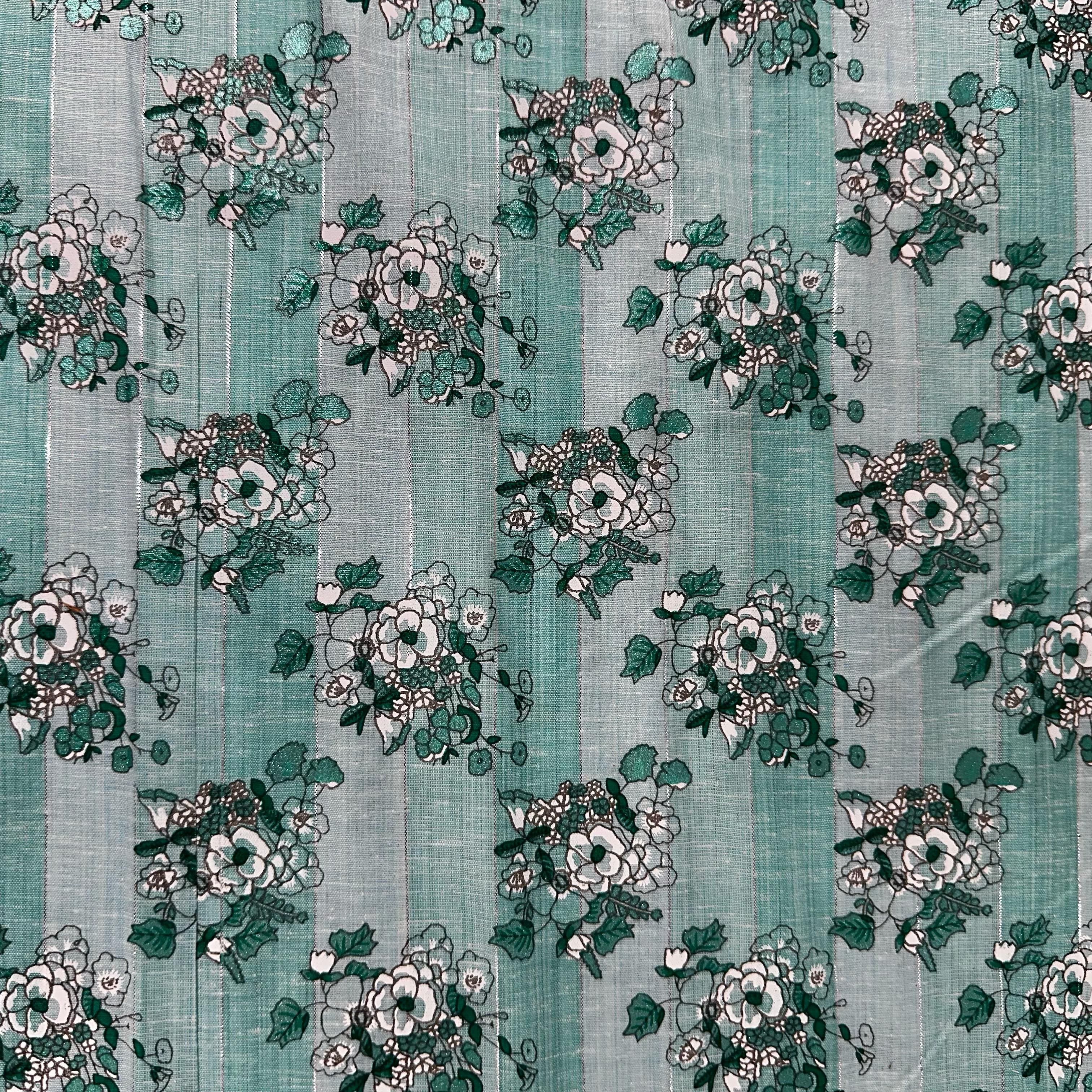 Blue Floral Print Lurex Cotton Fabric 23789 - Image 2