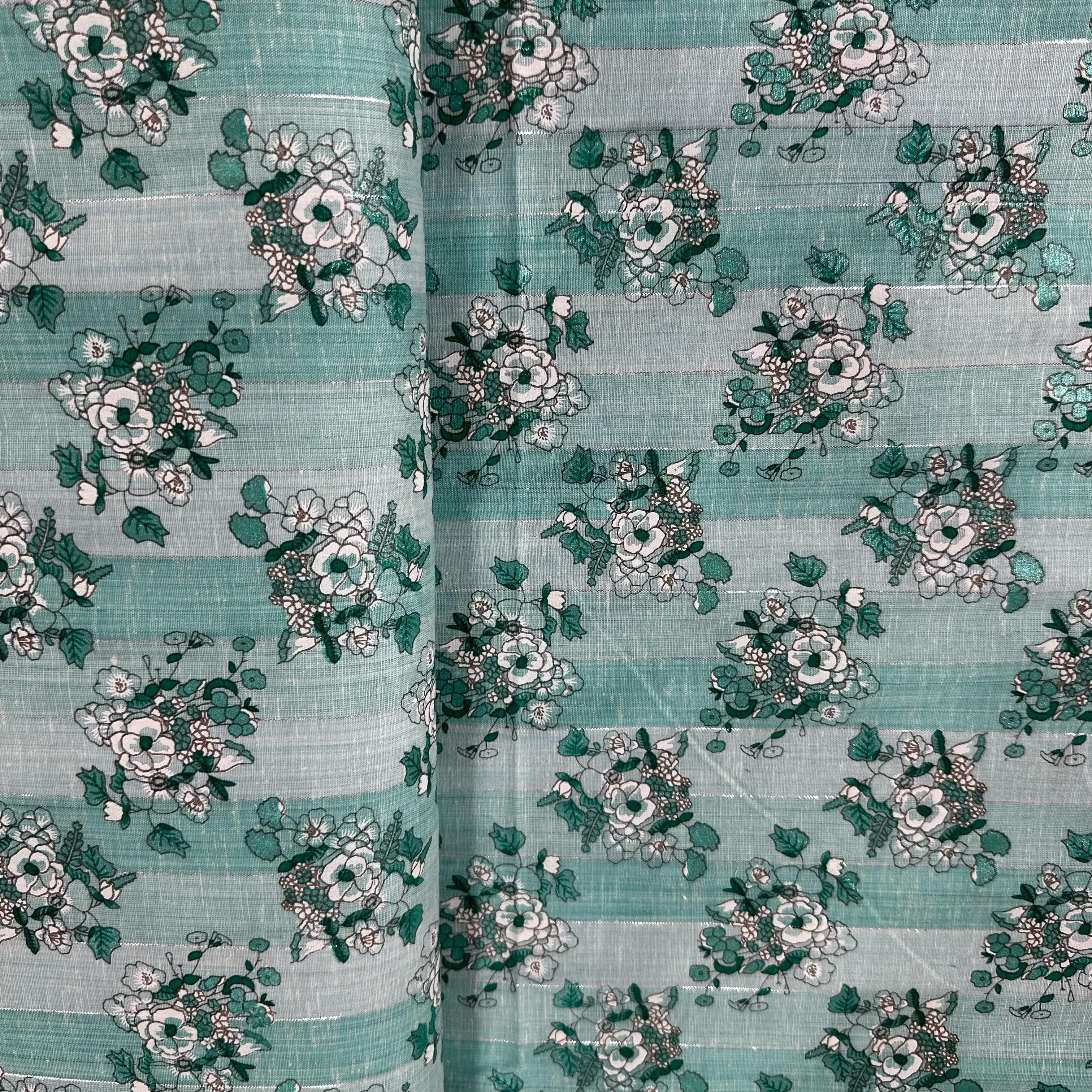 Blue Floral Print Lurex Cotton Fabric 23789 - Image 3
