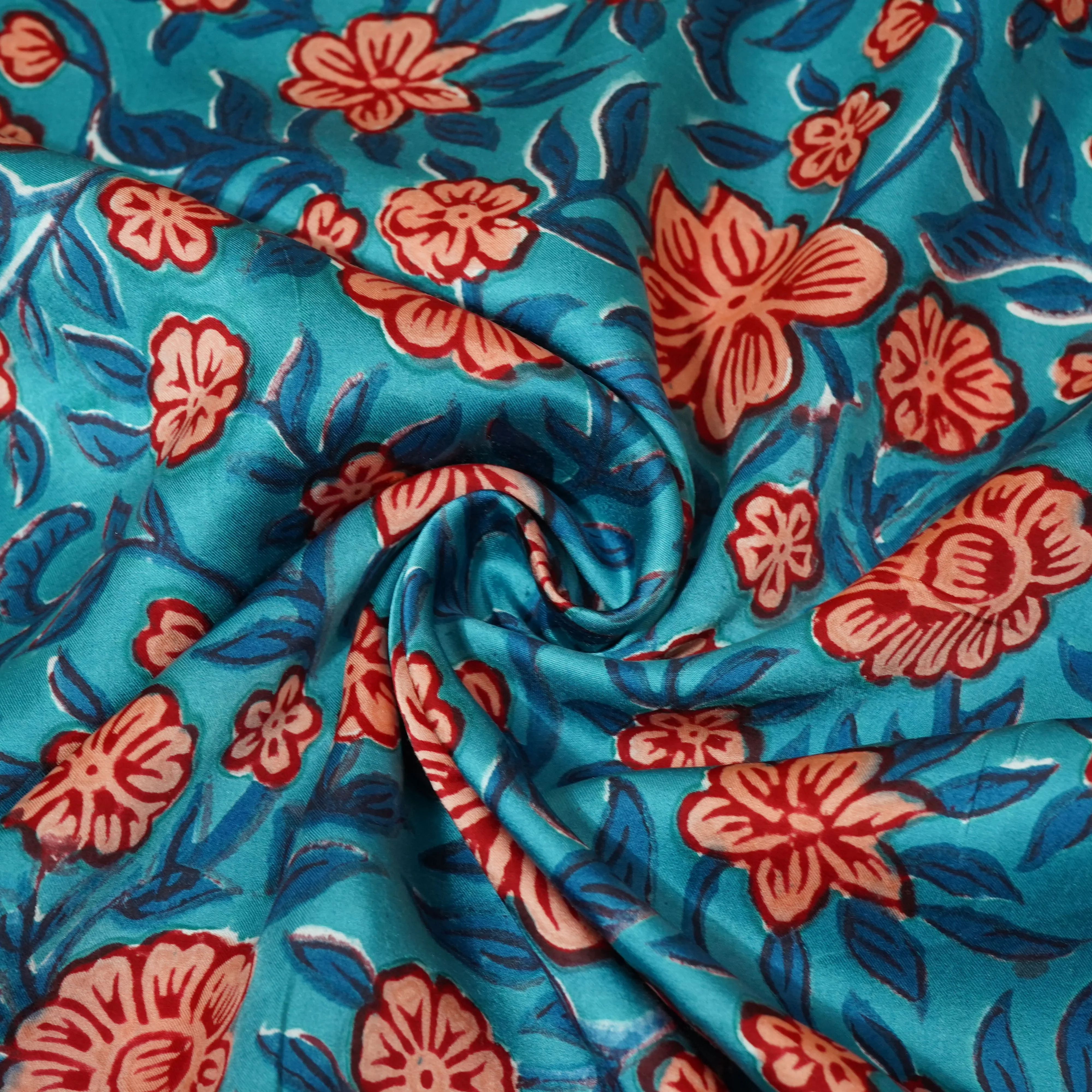 Blue Floral Print Modal Satin Fabric 23599