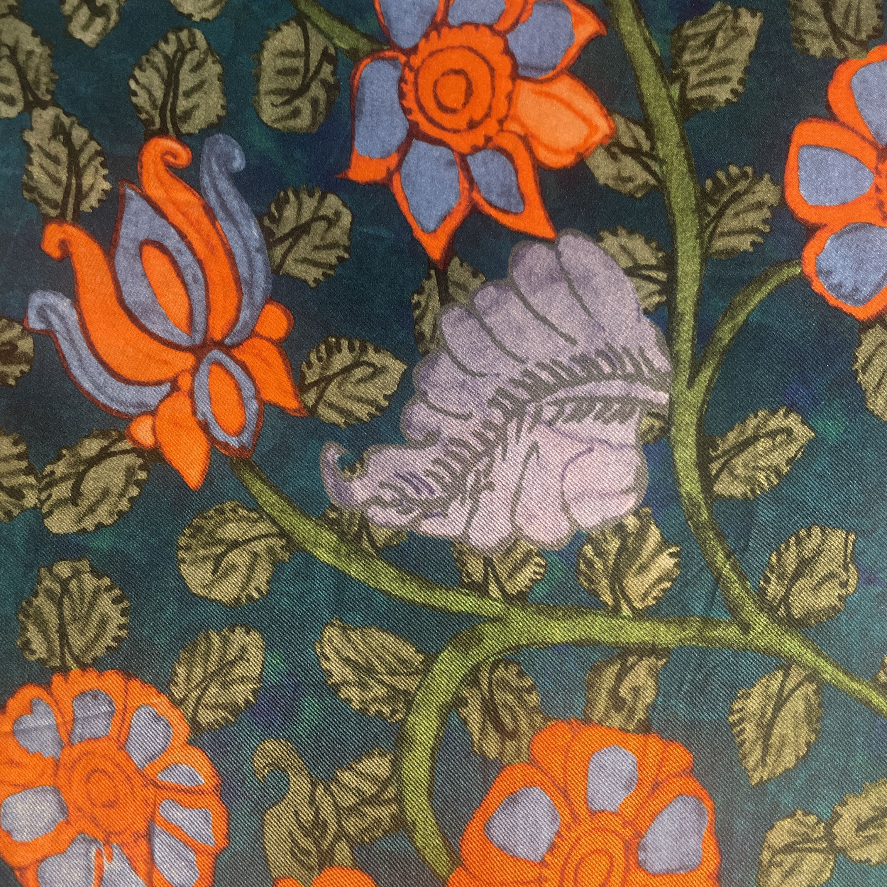 Blue Floral Print Modal Satin Fabric 19963 - Image 3