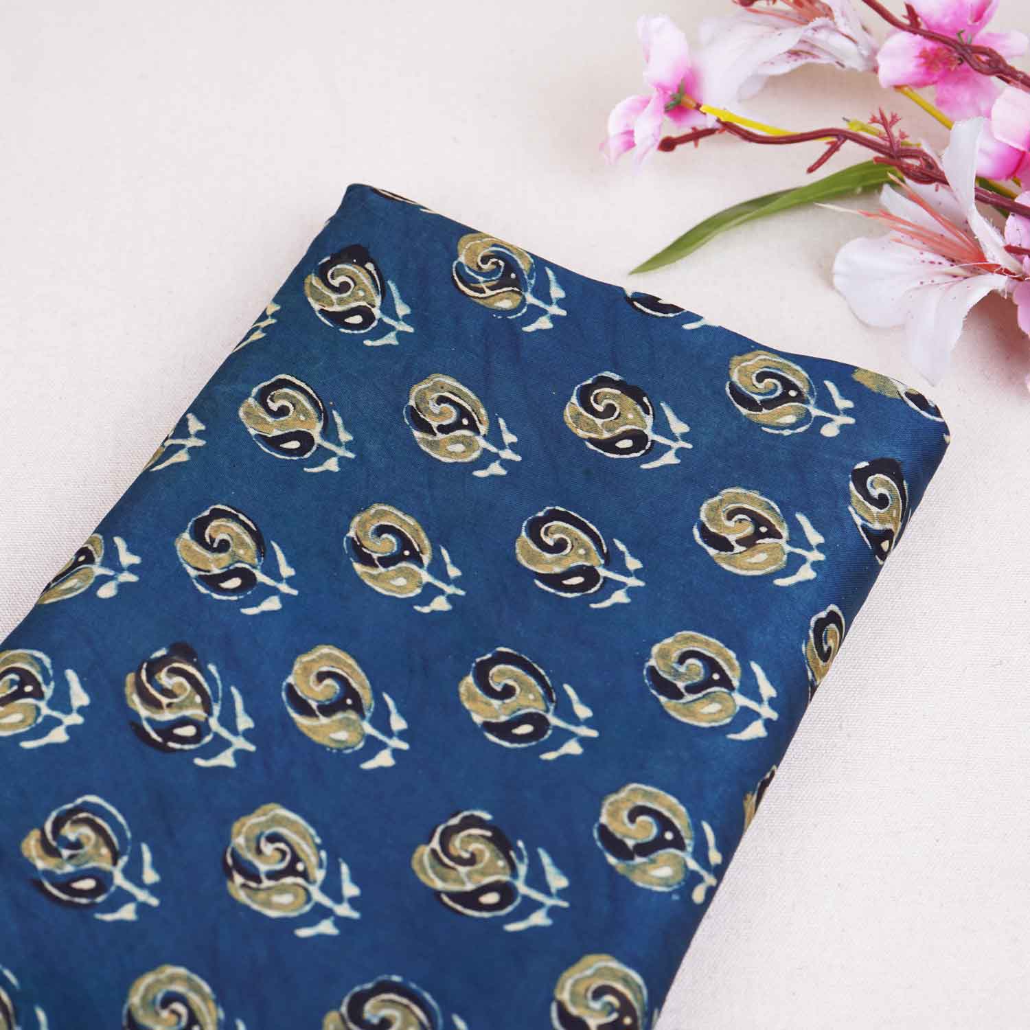 Blue Floral Print Modal Satin Fabric EEG-28713