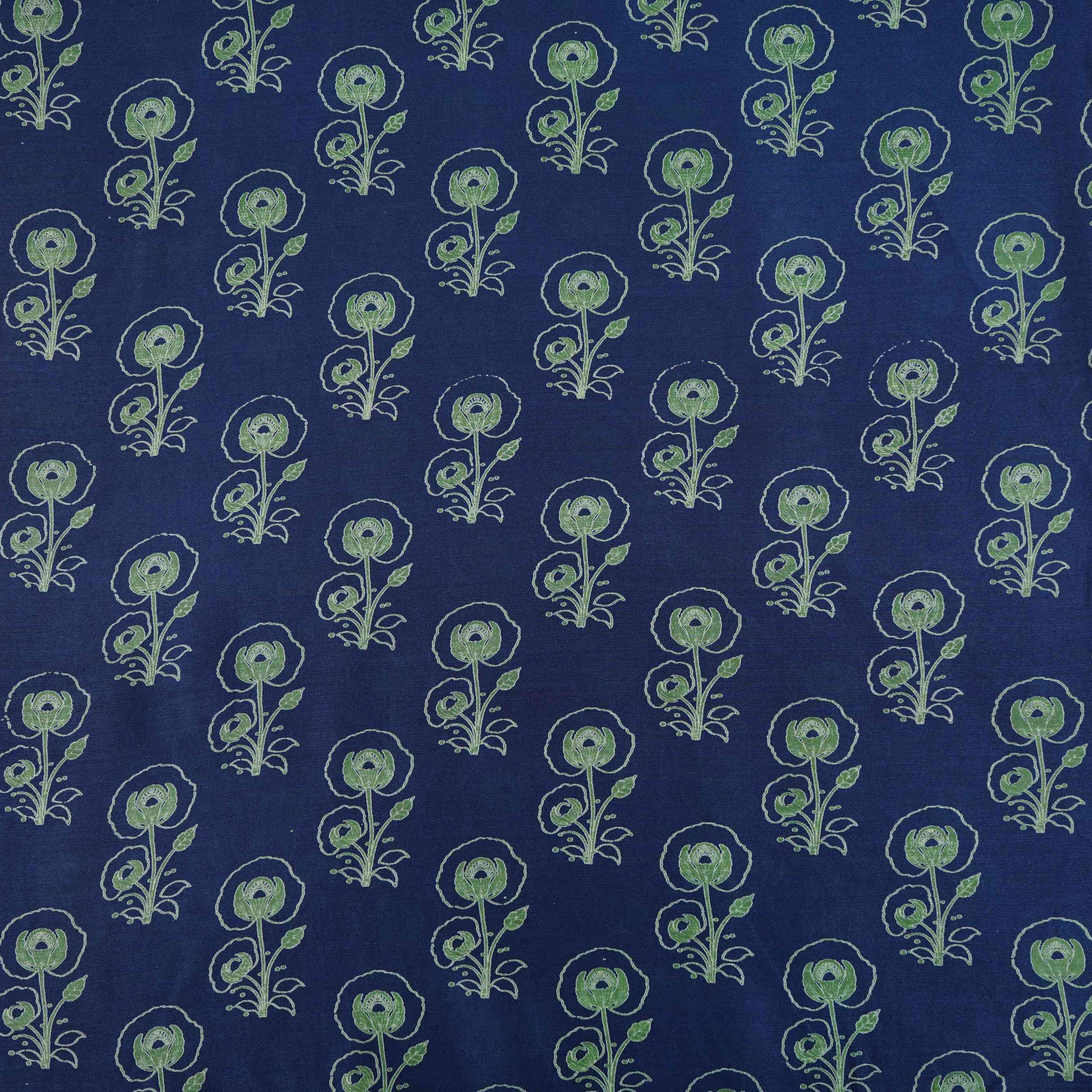 Blue Floral Print Pure 70gm Chanderi Fabric SN-30540 - Image 3