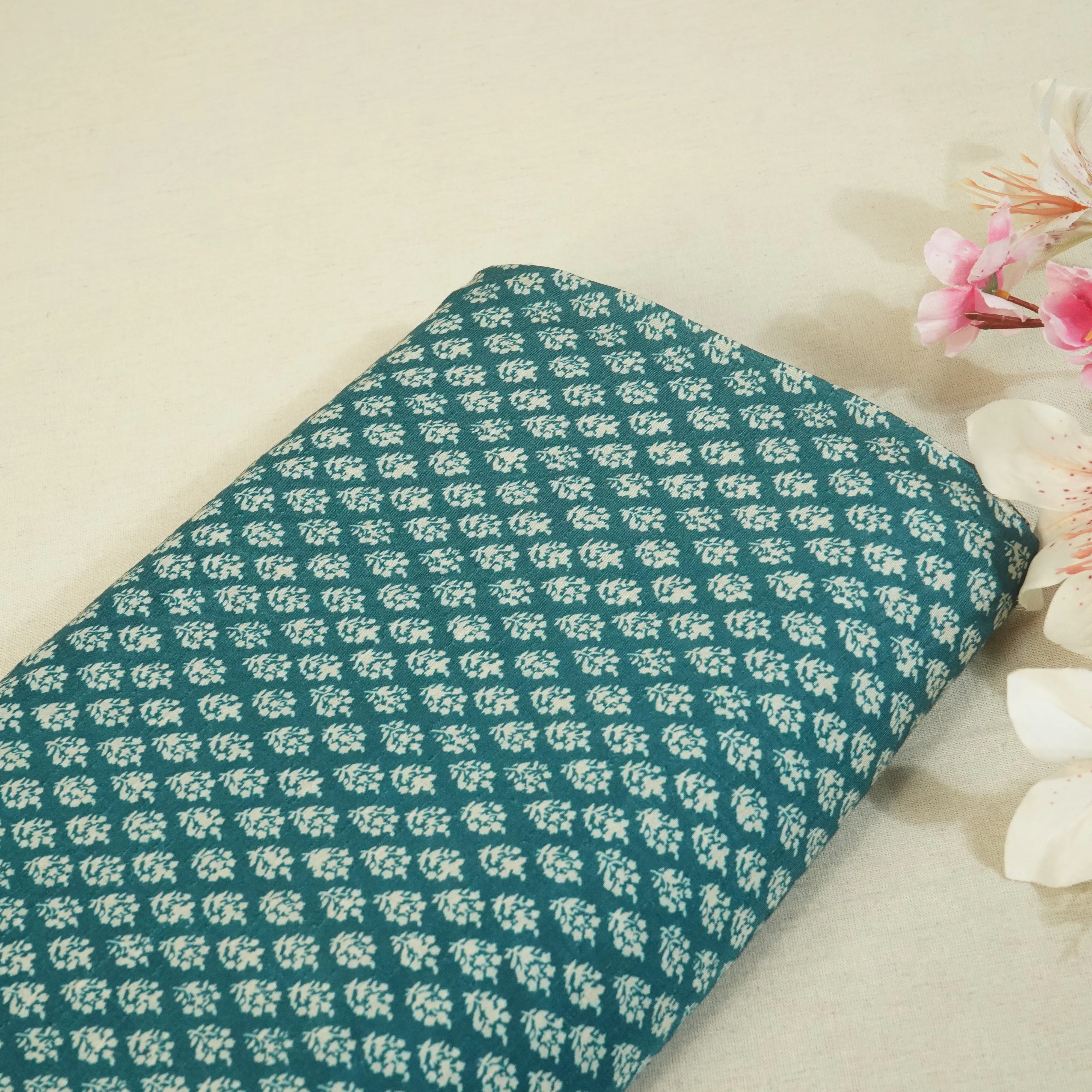 Blue Floral Raw Silk Fabric -SNTF-26983