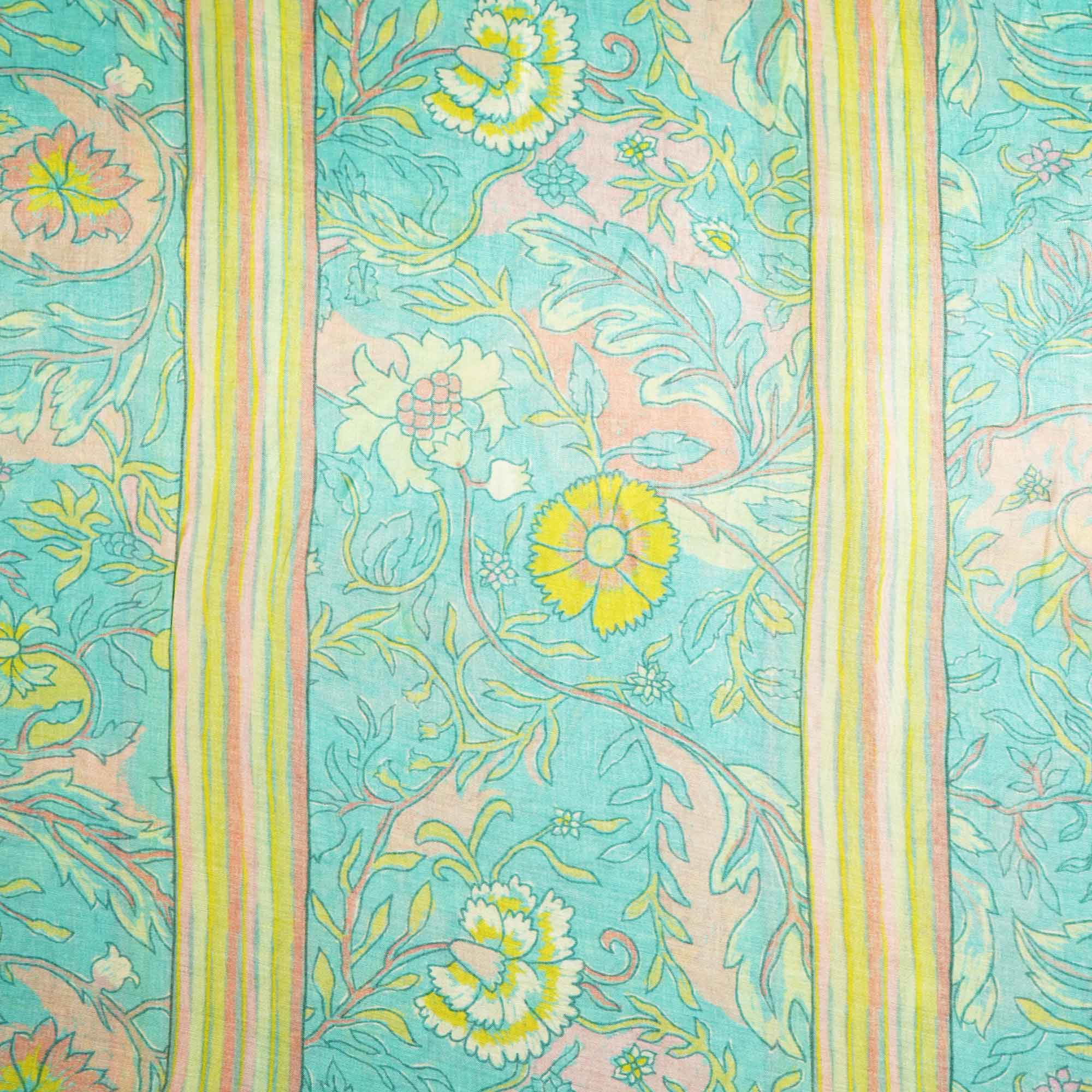Blue Floral Stripes Print Cotton Silk GT-17476 - Image 4