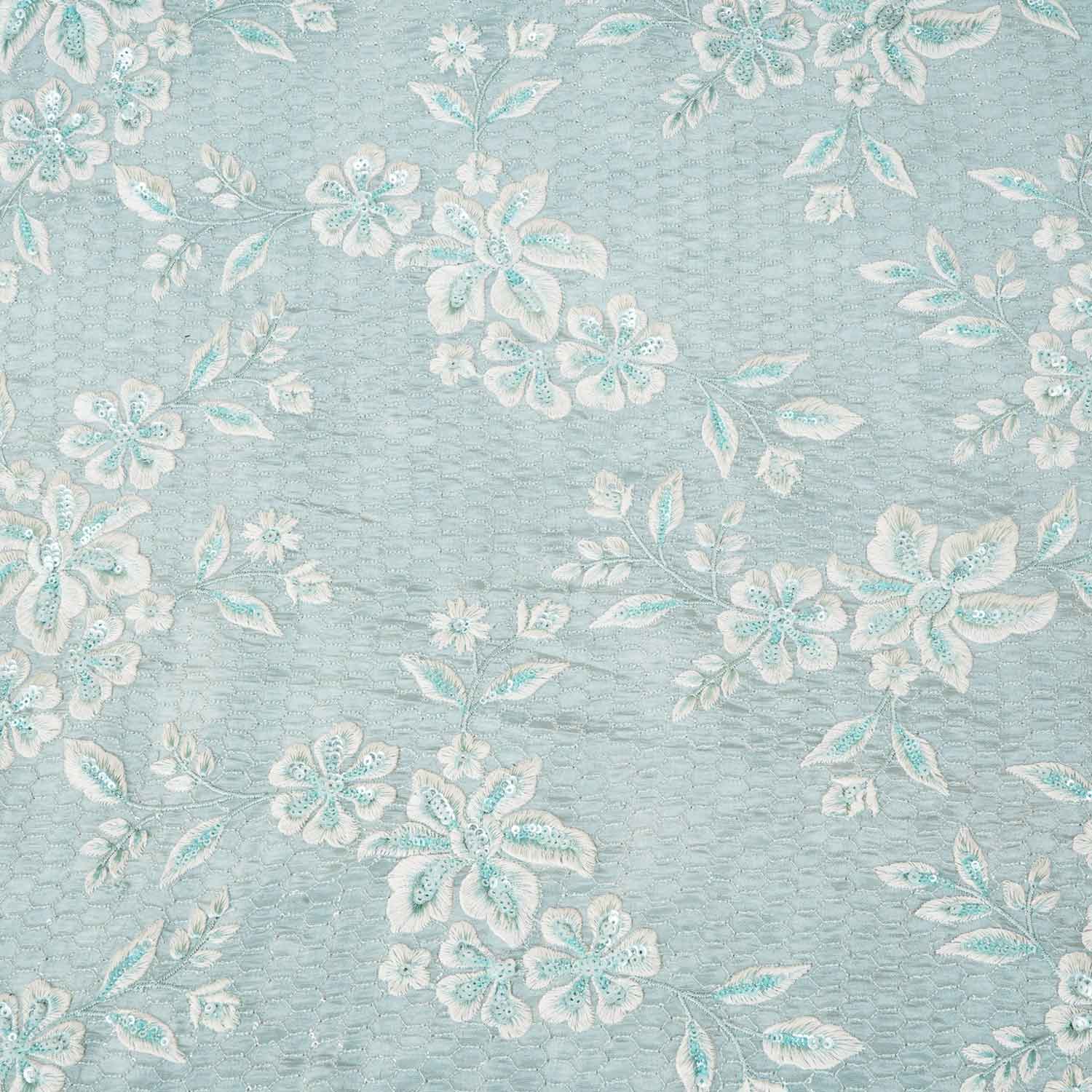 Blue Floral Zari Embroidery Tissue Fabric SC-27834 - Image 4