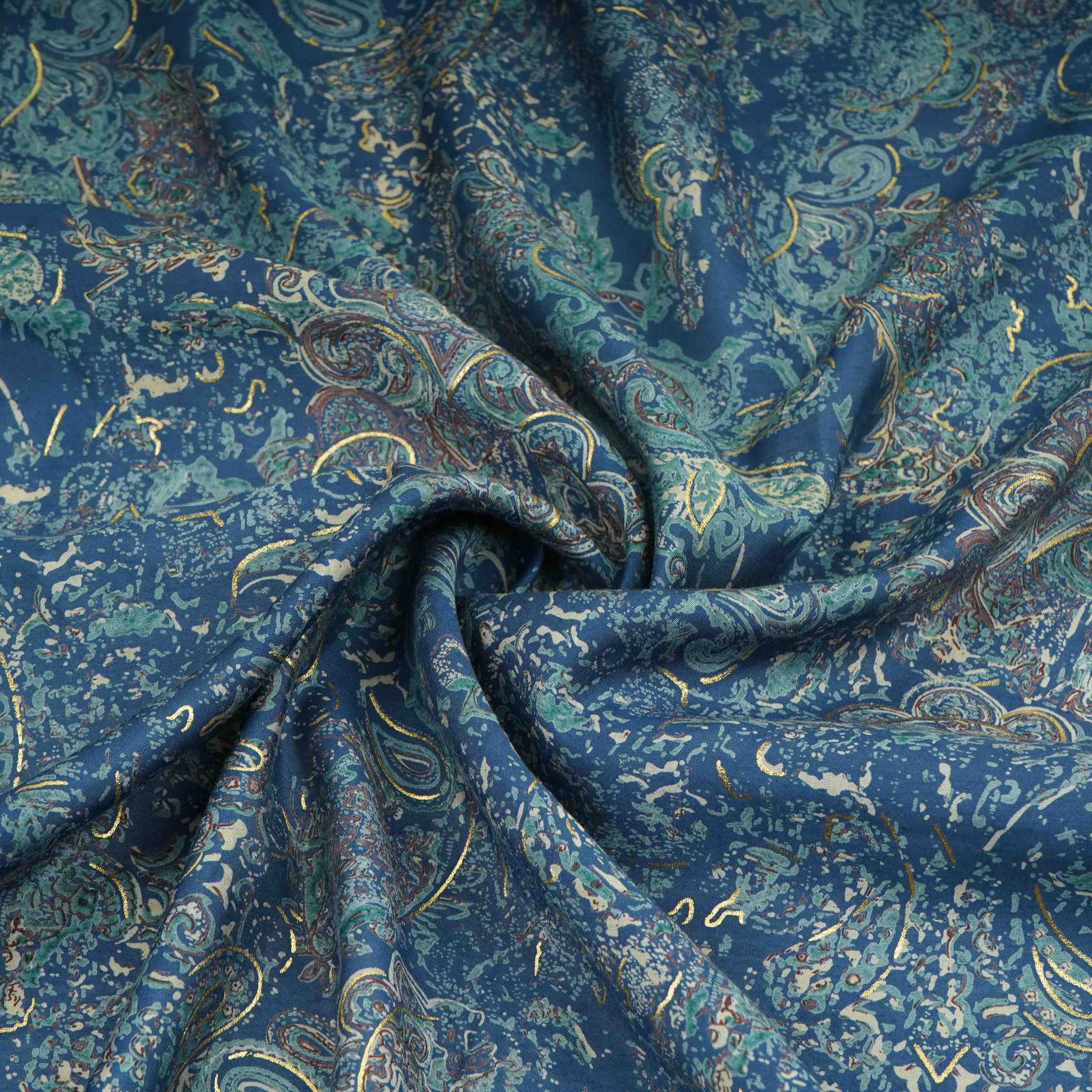 Blue Foil floral print Eri Cotton Fabric MTFG-31073 - Image 4