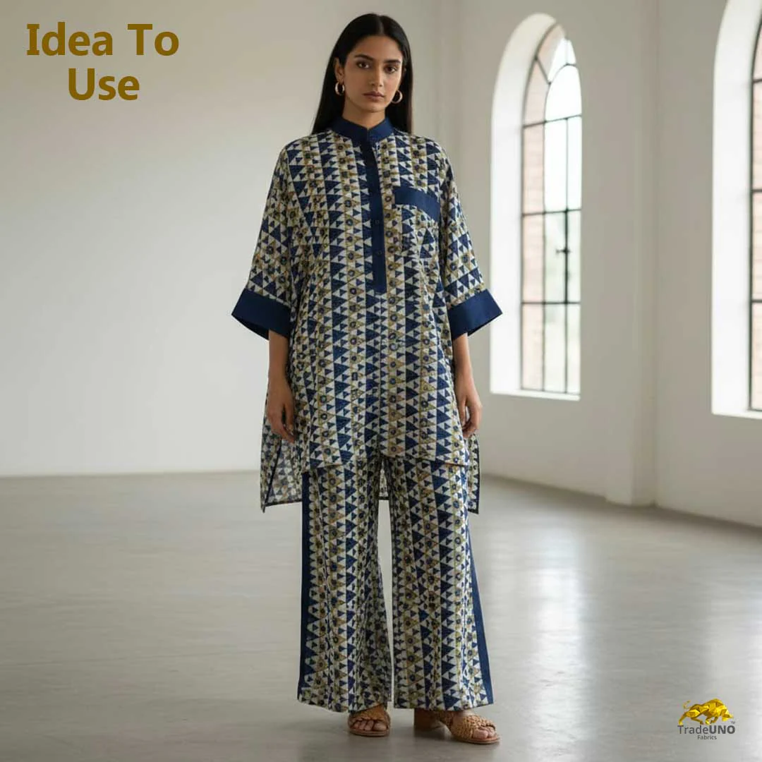 Blue Geometrical Print Modal Satin Fabric EEG-28714 - Image 5