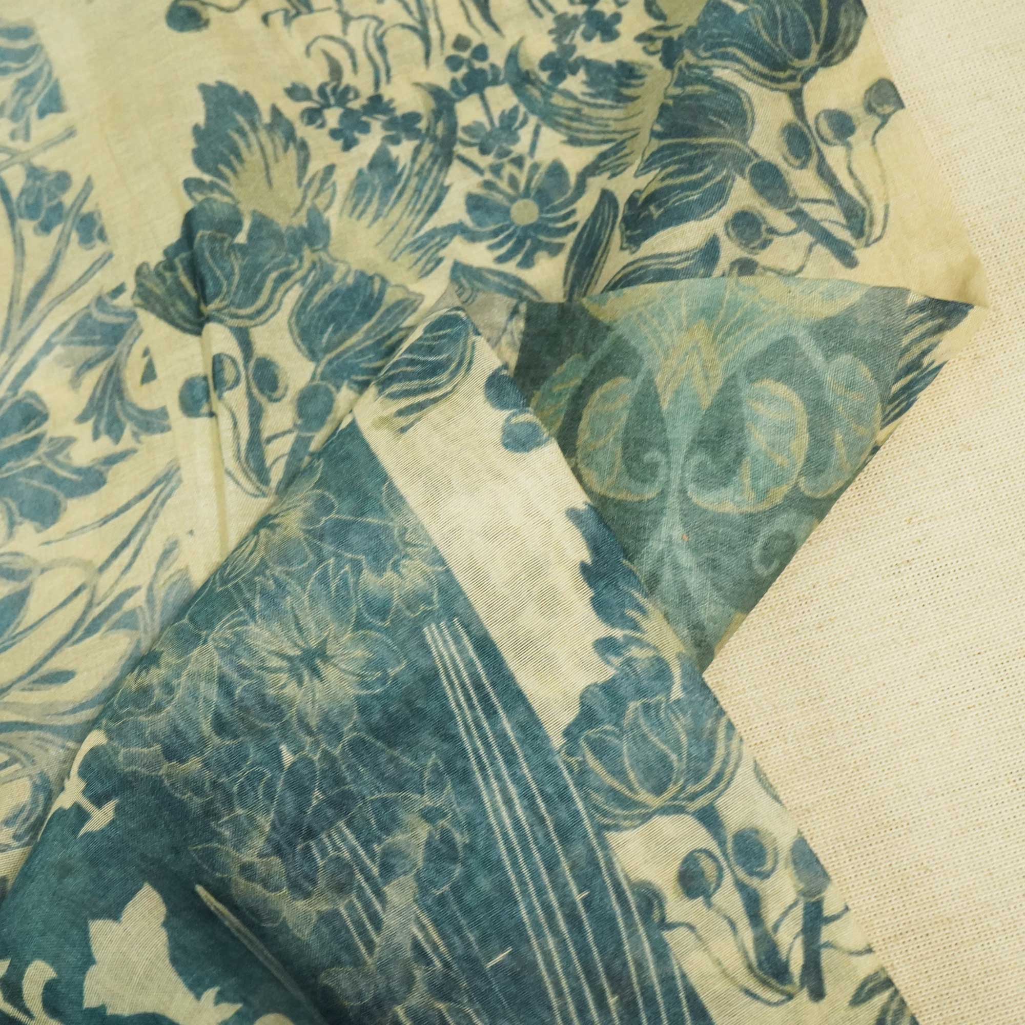 Blue & Grey Floral Patch Print Chanderi Fabric GT-25309 - Image 2