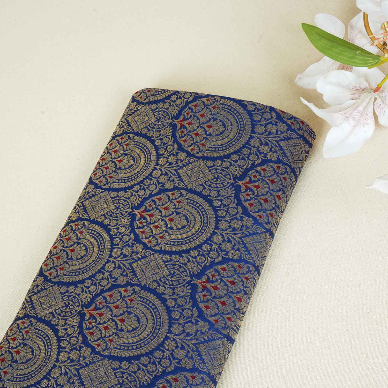 Blue Jaal with Mina Buta Brocade Fabric KR-28056
