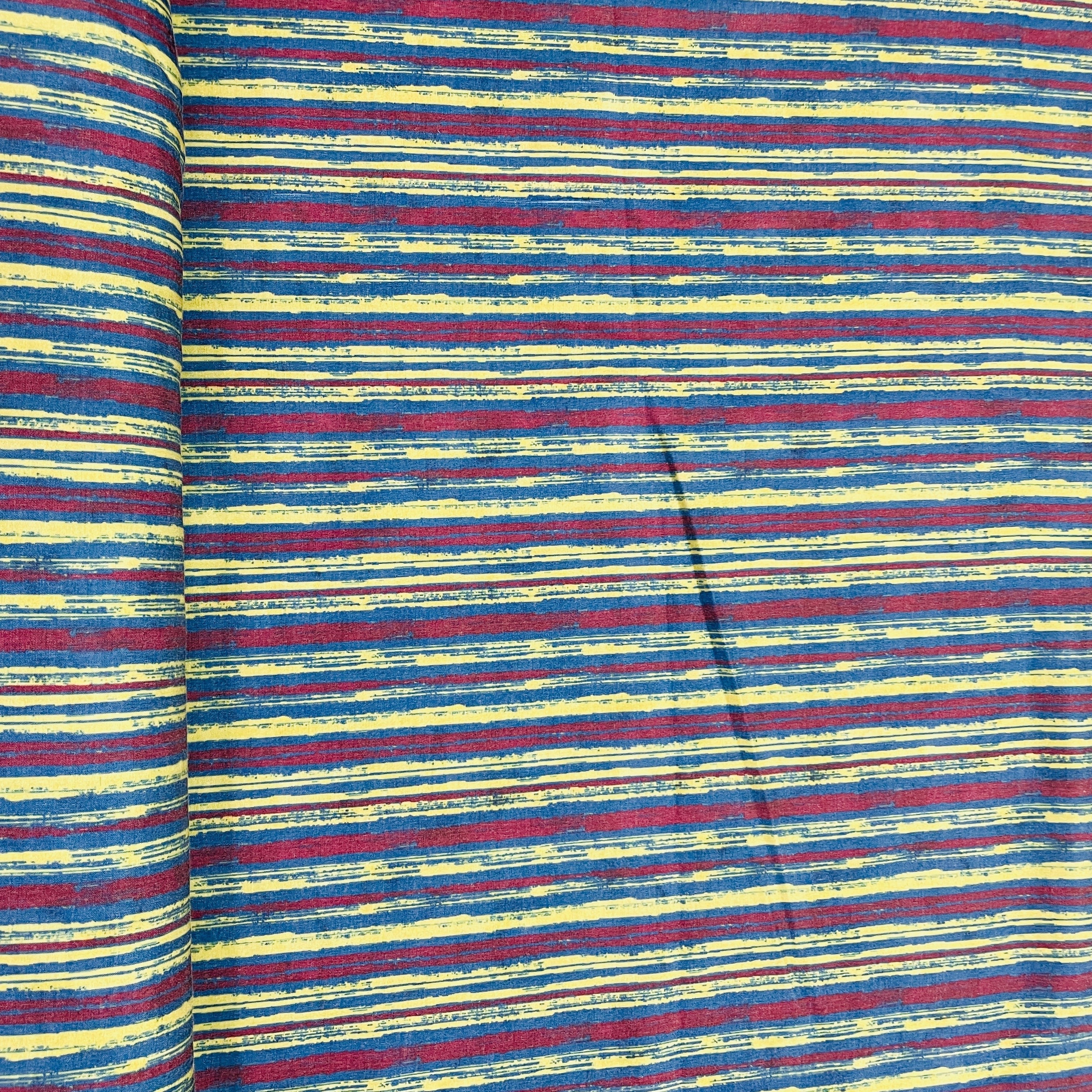 Blue Maroon Stripes Print Cotton Satin Fabric 11884 - Image 3