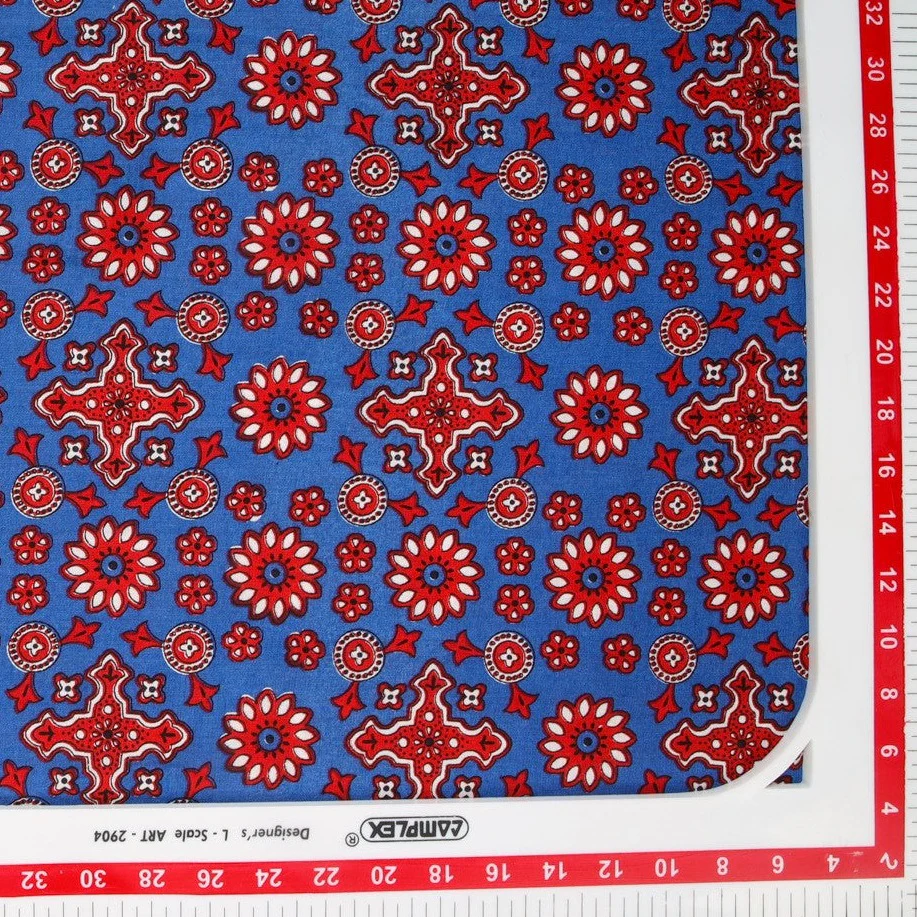 Blue Traditional Print Rayon Fabric , 44 Inches , Plain Weave , TU 1755 - Image 3