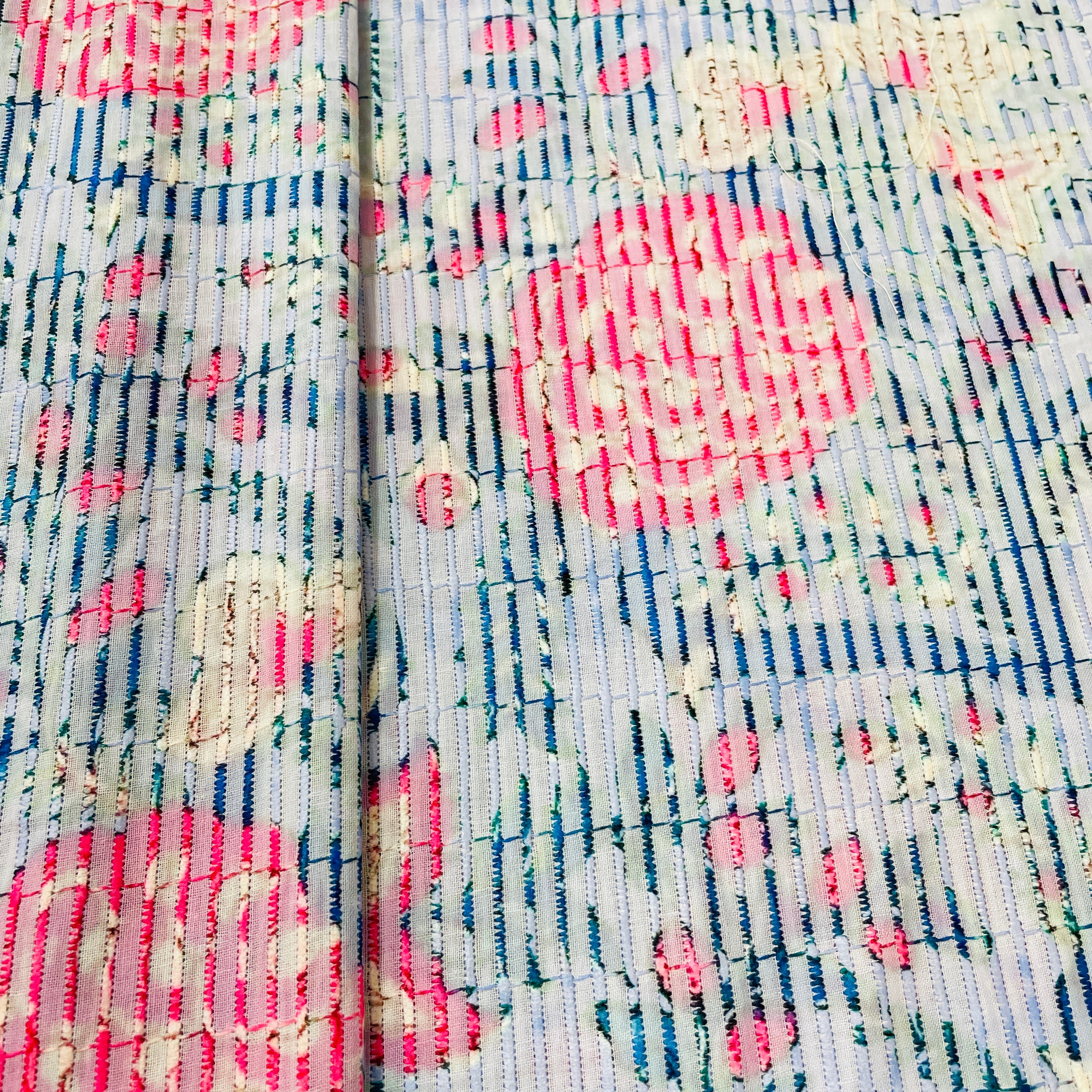 Blue Multicolor Digital Floral Print Embroidery Cotton Fabric - Image 3