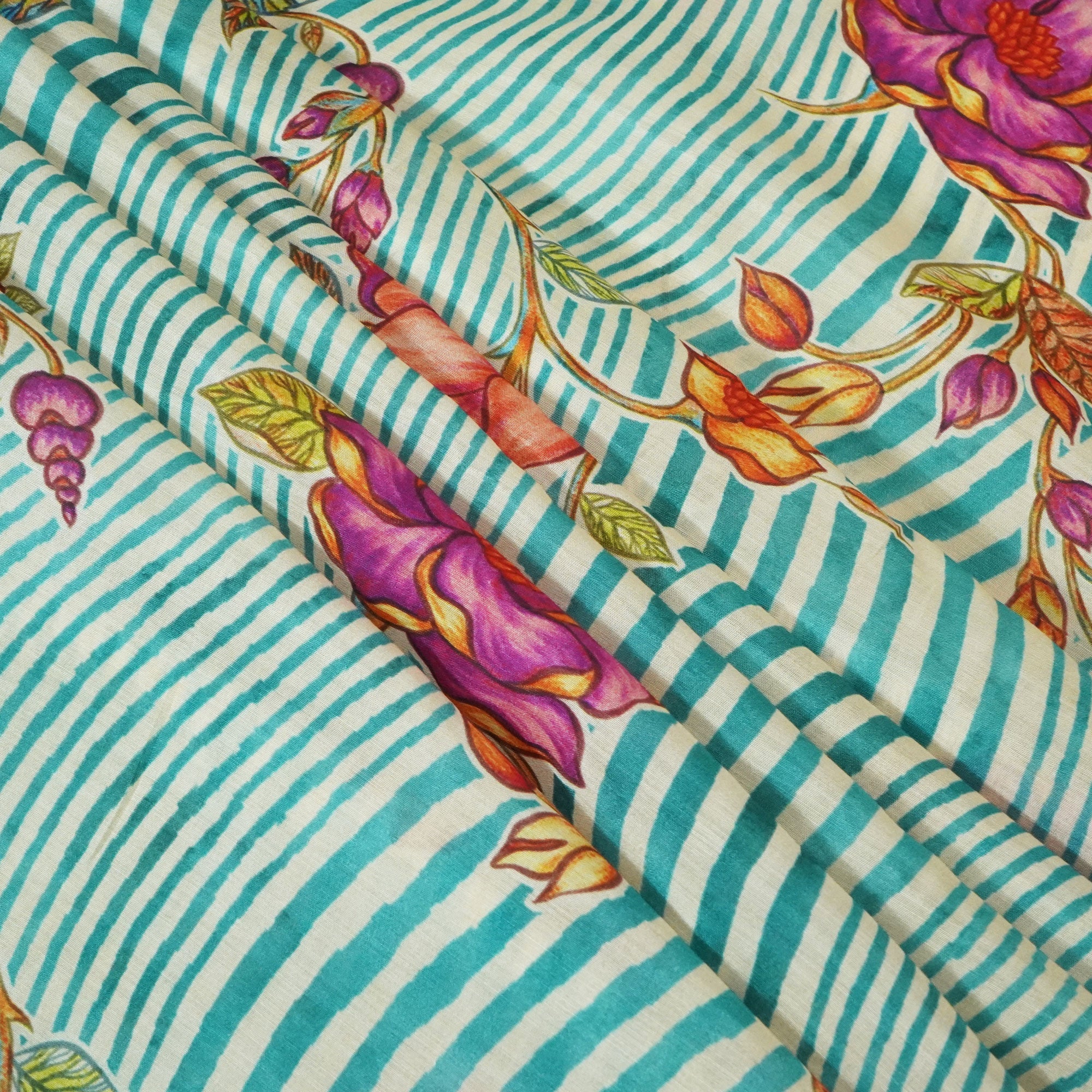 Blue & Mustard Floral Print Muslin Fabric GT-24672 - Image 3