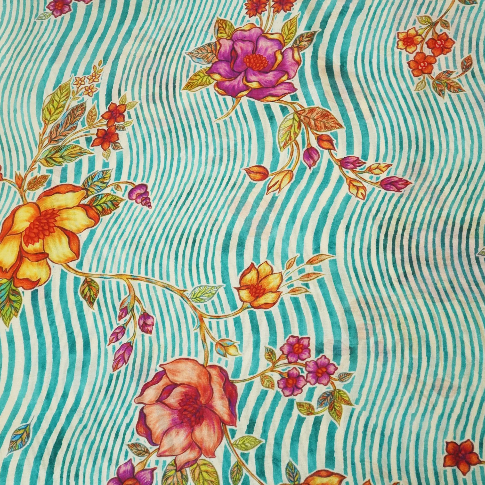 Blue & Mustard Floral Print Muslin Fabric GT-24672 - Image 4