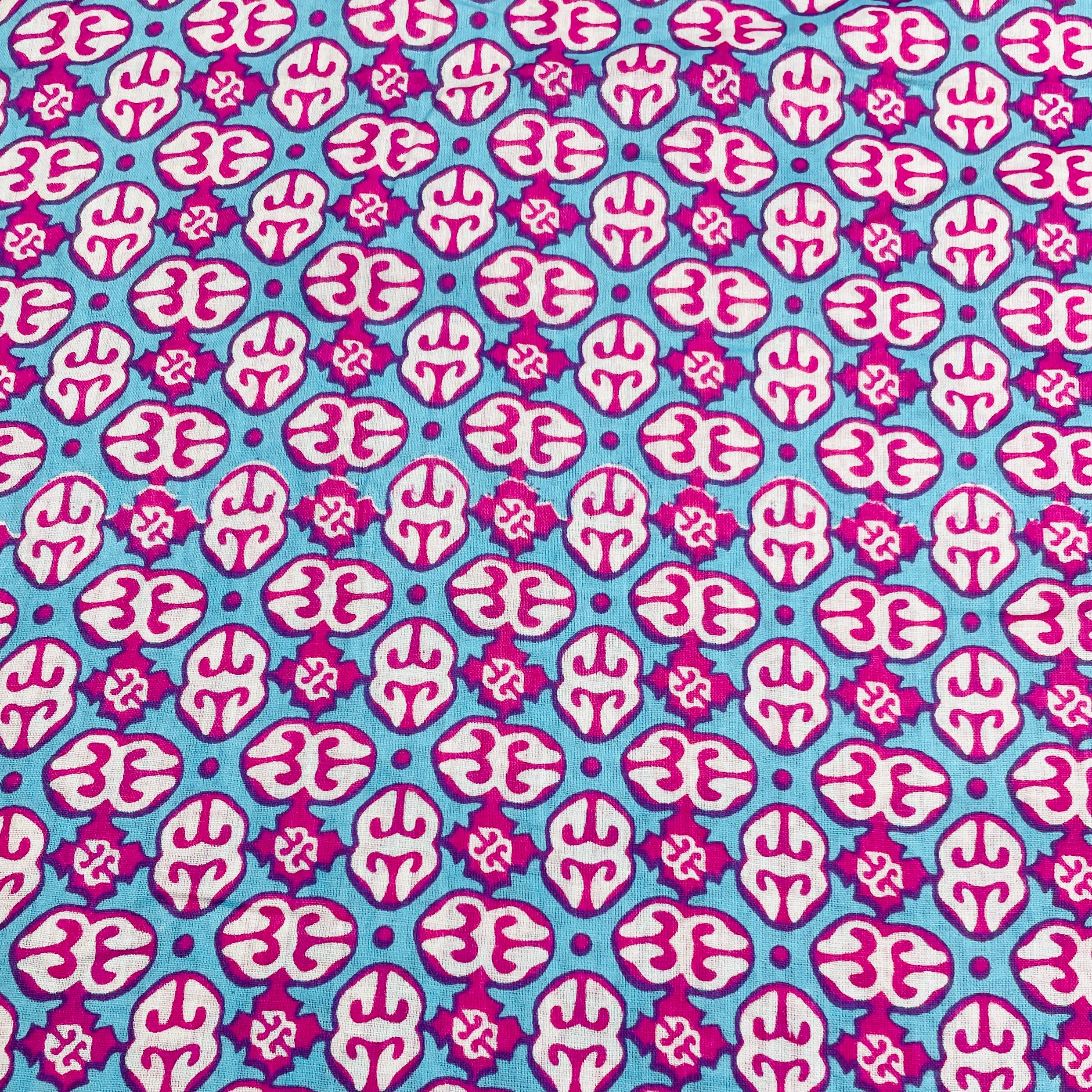 Blue & Pink Geometerical Print Cotton Fabric - Image 2