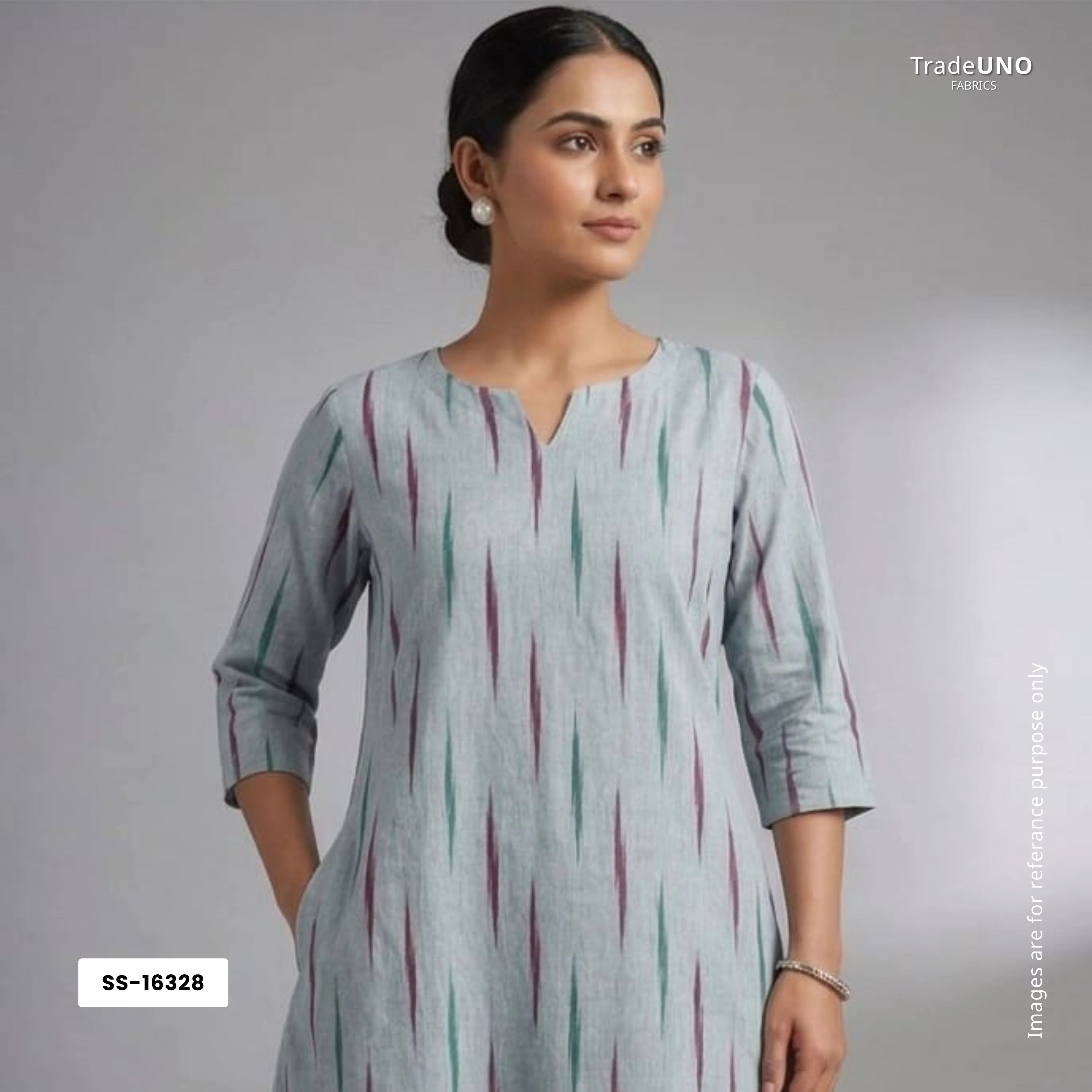Blue Pink Green Ikkat Print Cotton SS-16328 - Image 4