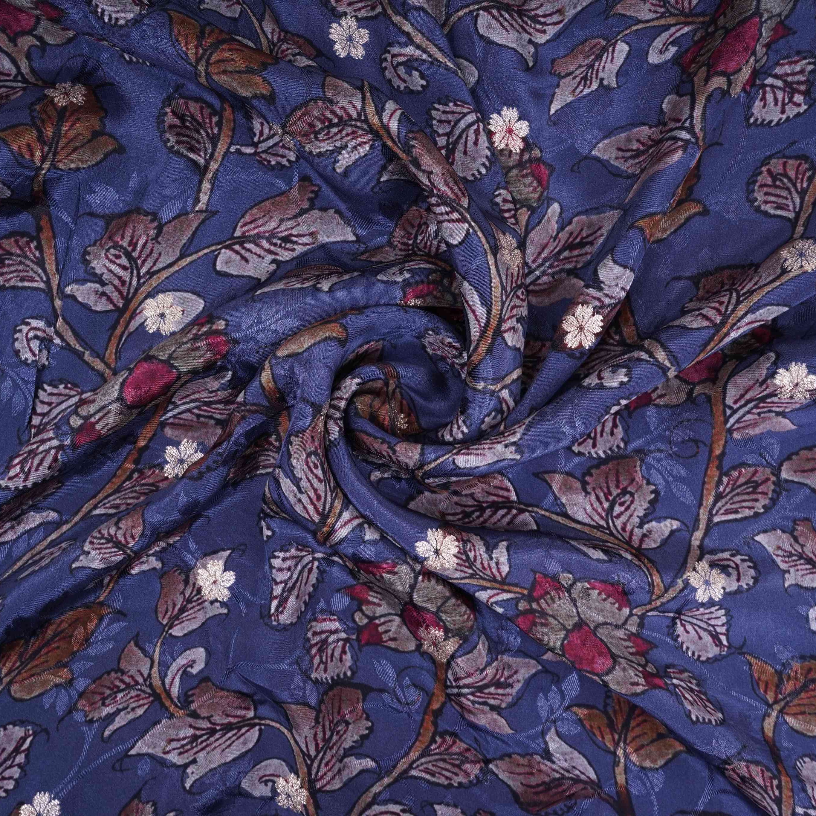 Blue Purple floral zari jacquard Pure Bemberg Crepe Fabric MTF-31806 - Image 4