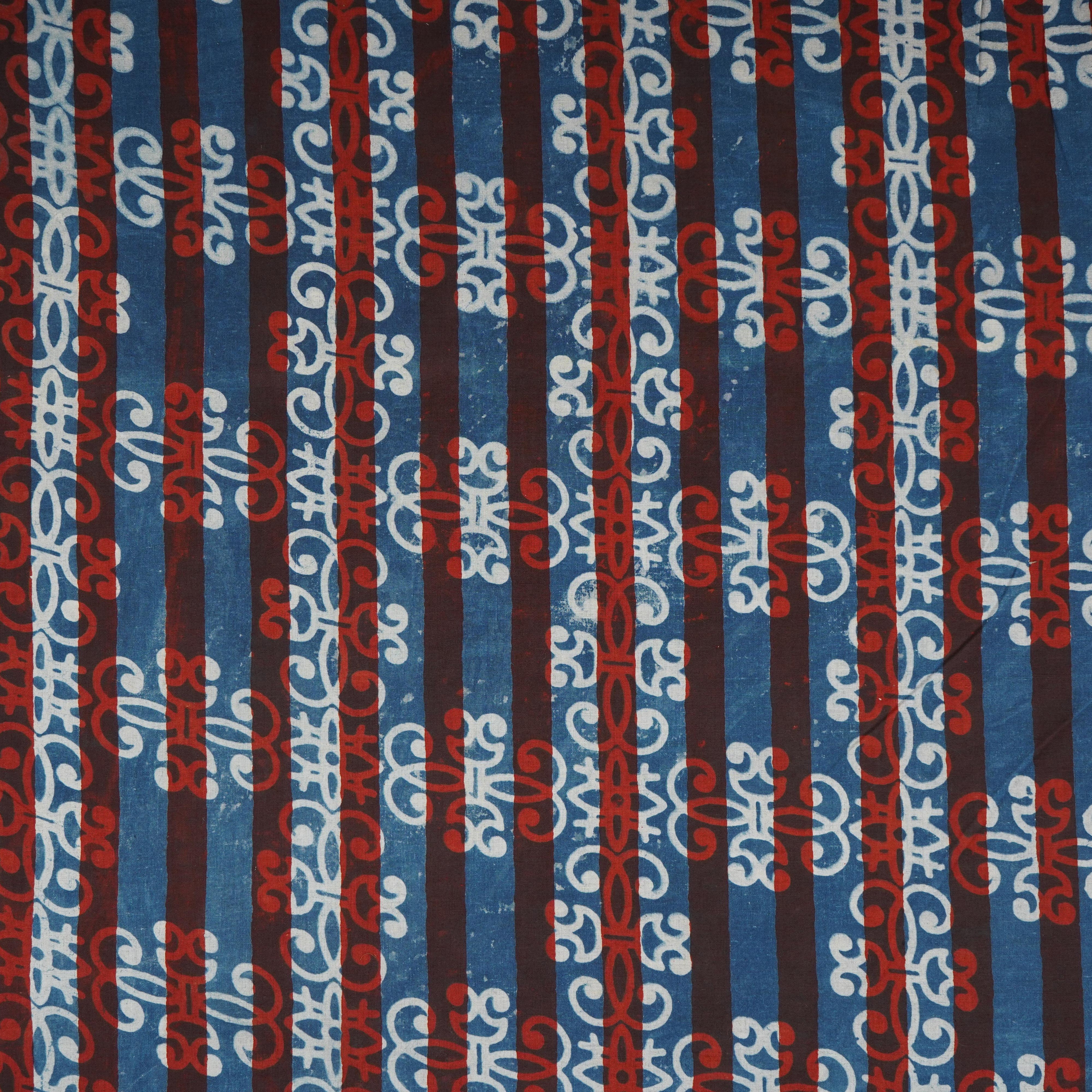 Blue & Red Dabu Print Cotton Fabric NC-29657 - Image 2