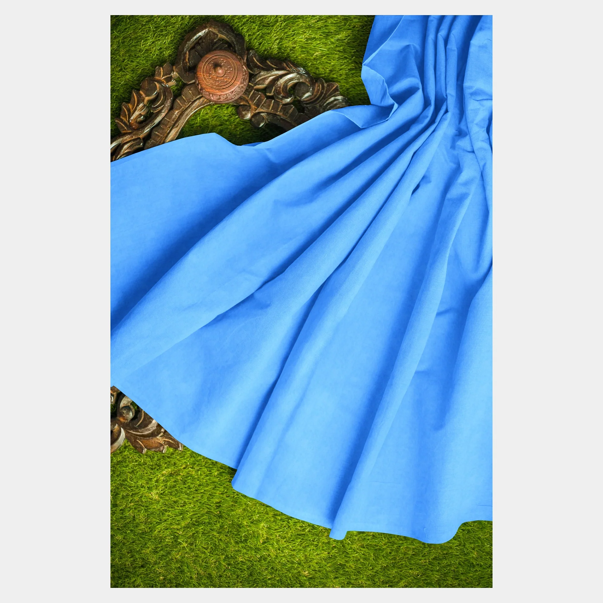 Blue Solid Semi Velvet Fabric - Image 6