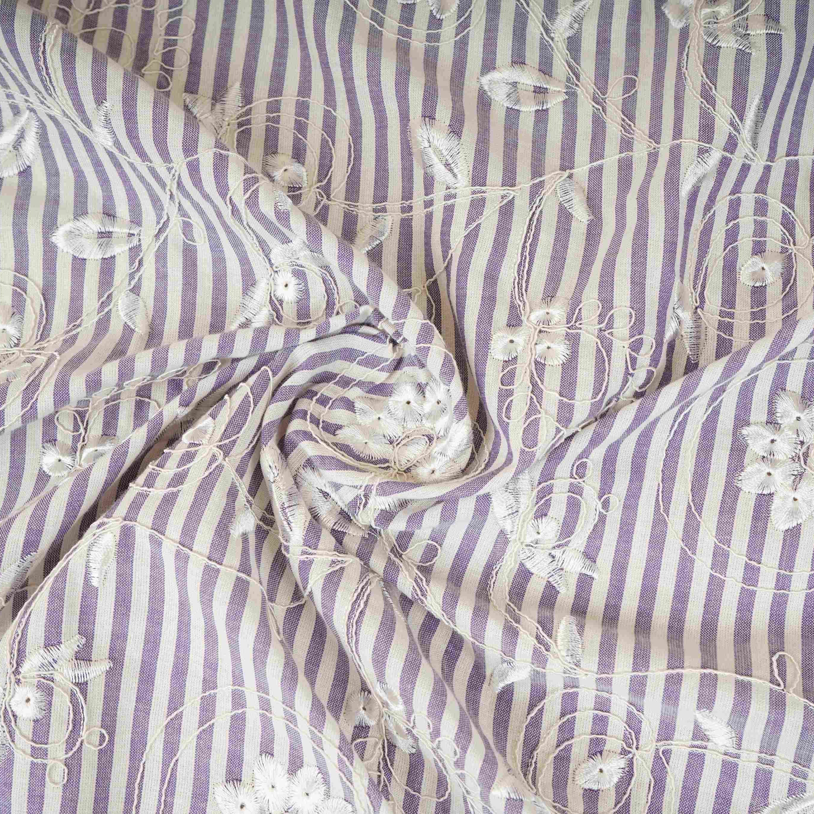 Blue Stripes Floral Embroidery South Cotton Fabric ZA-30582 - Image 3