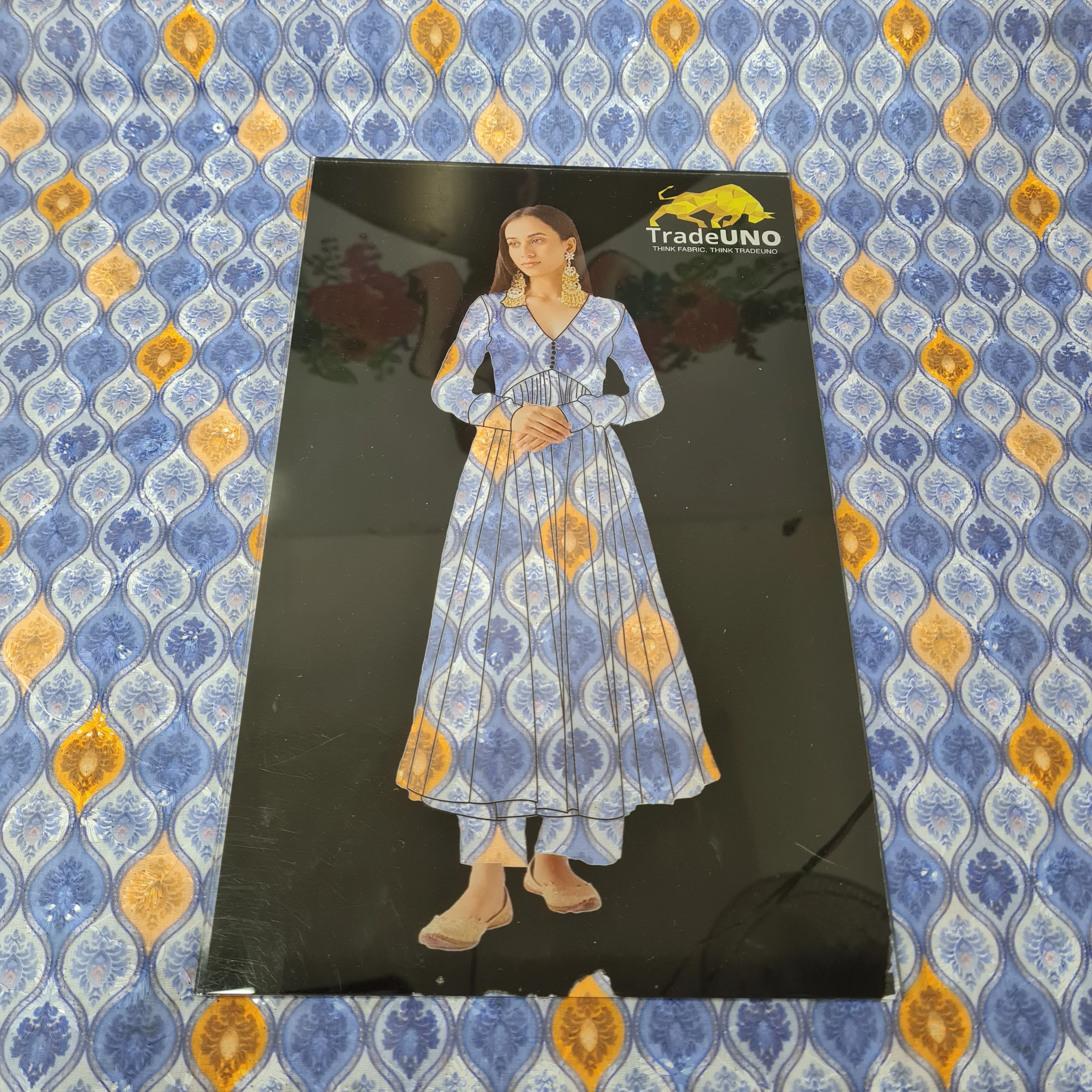 Blue Traditional Print Cotton Embroidery Fabric - Image 3