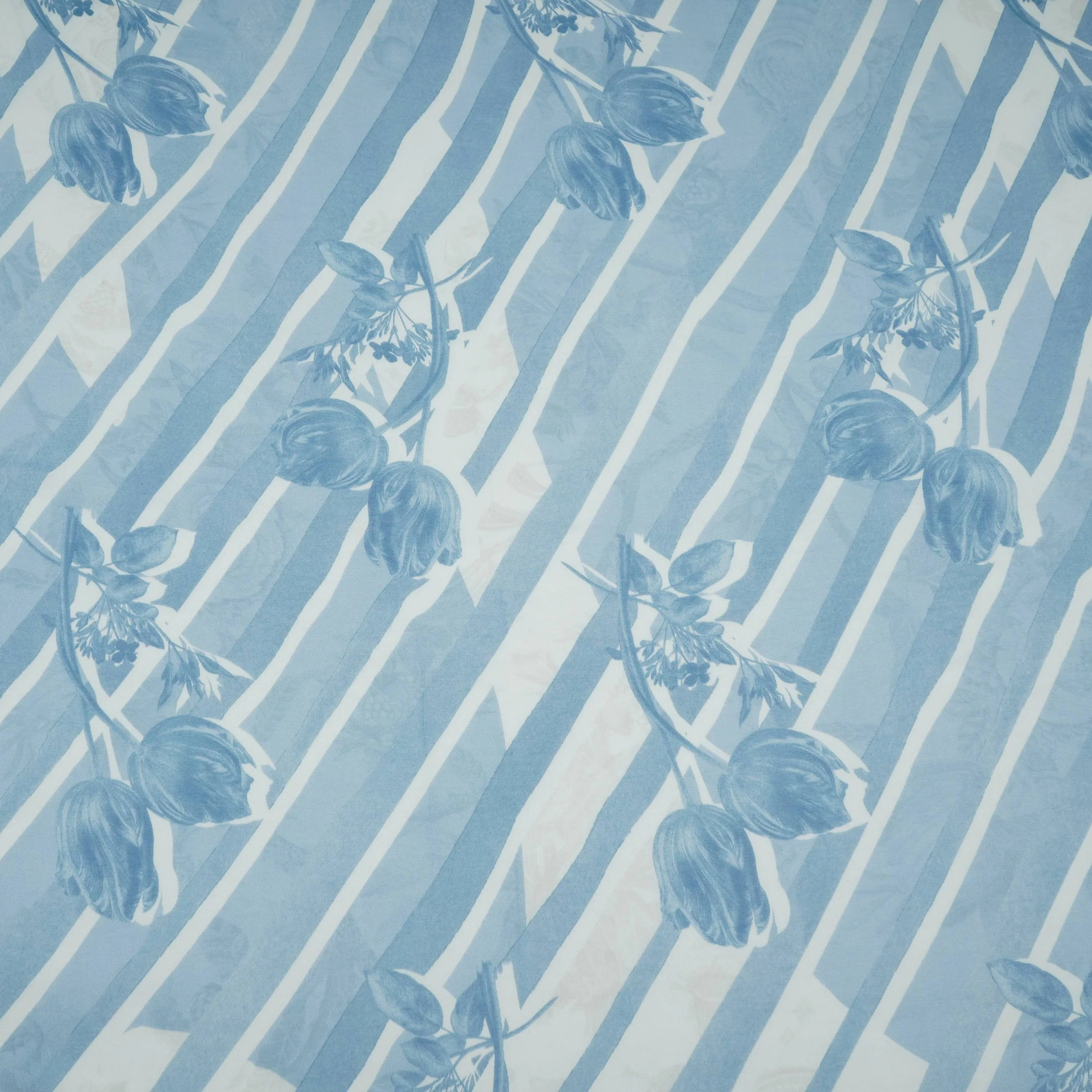 Blue With Cream Floral Print Georgette Fabric VP-32359 - Image 2