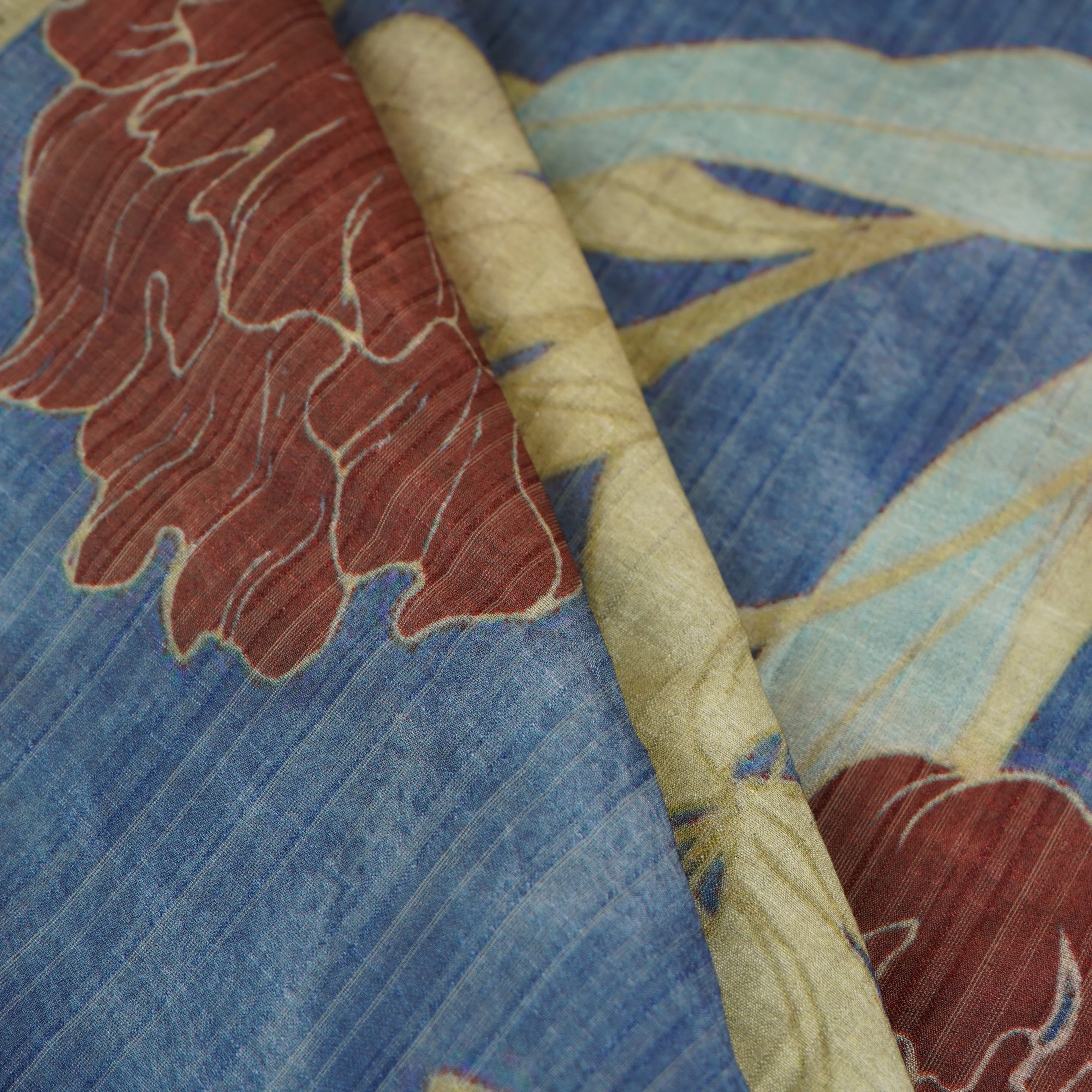 Blue with Cream Floral Print Viscose Turkey Linen Fabric PDM-29900 - Image 4