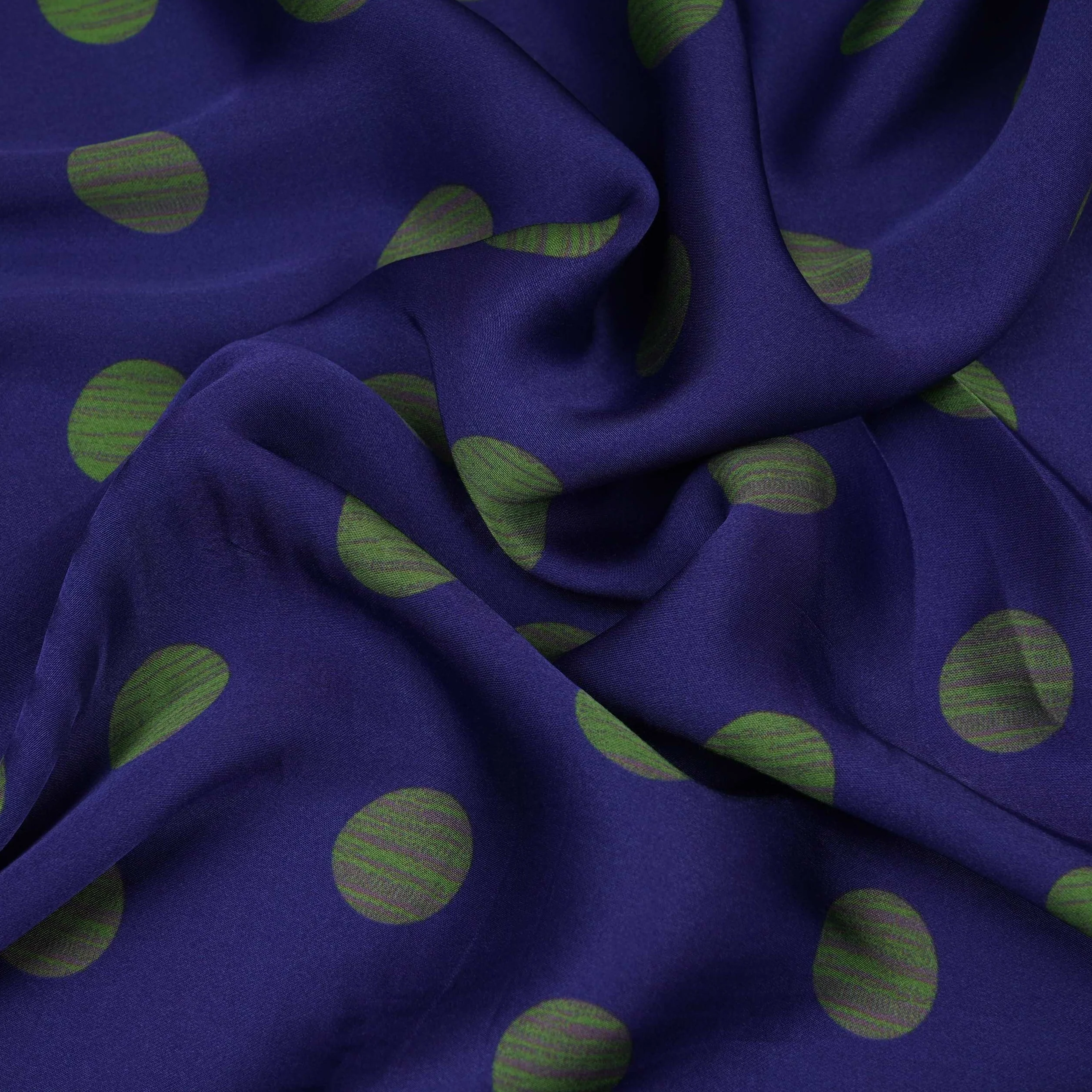 Blue With Green Polka Dot Modal Satin Fabric VP-32347 - Image 3