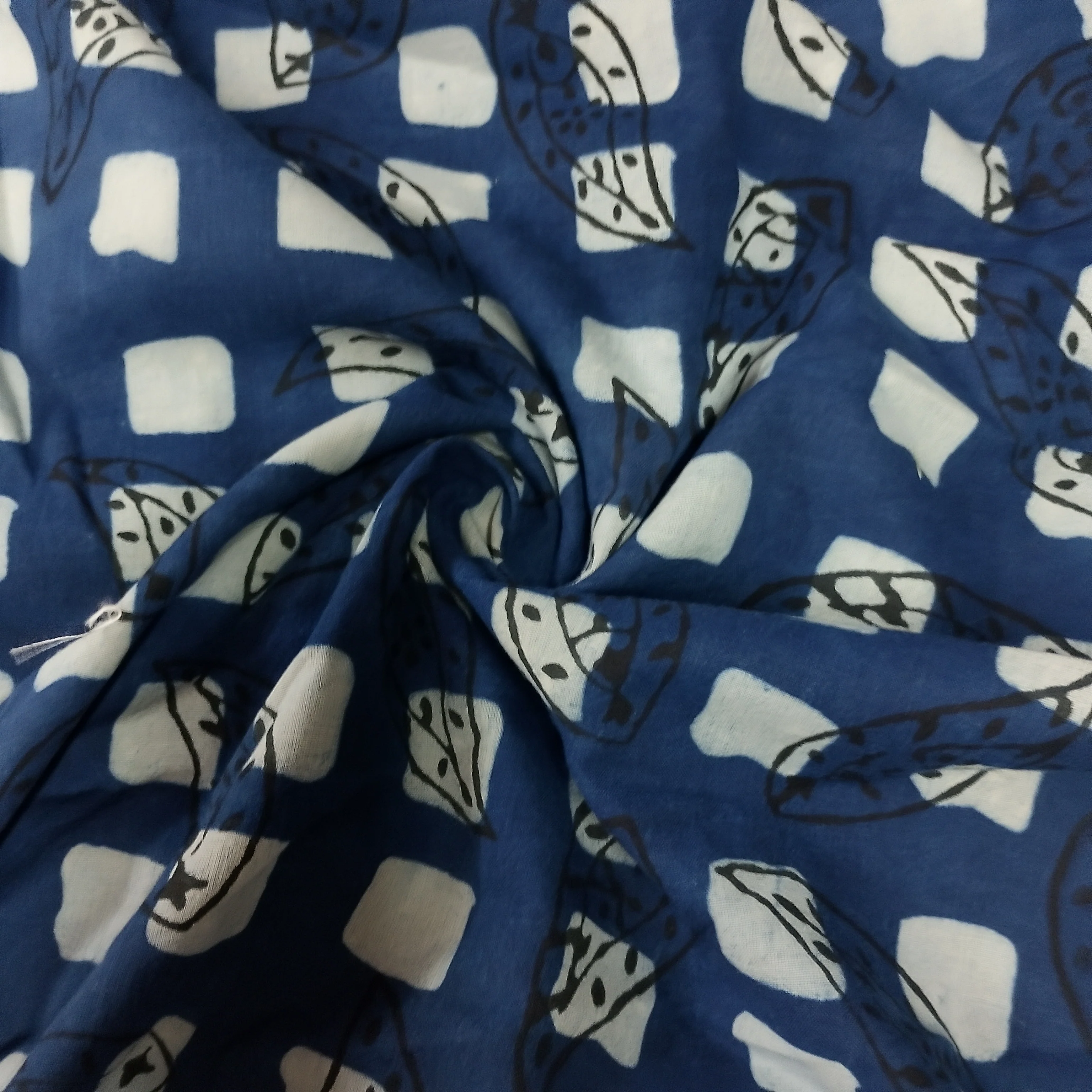 Blue with Multicolor Dabu Print Cotton Fabric NC-29655