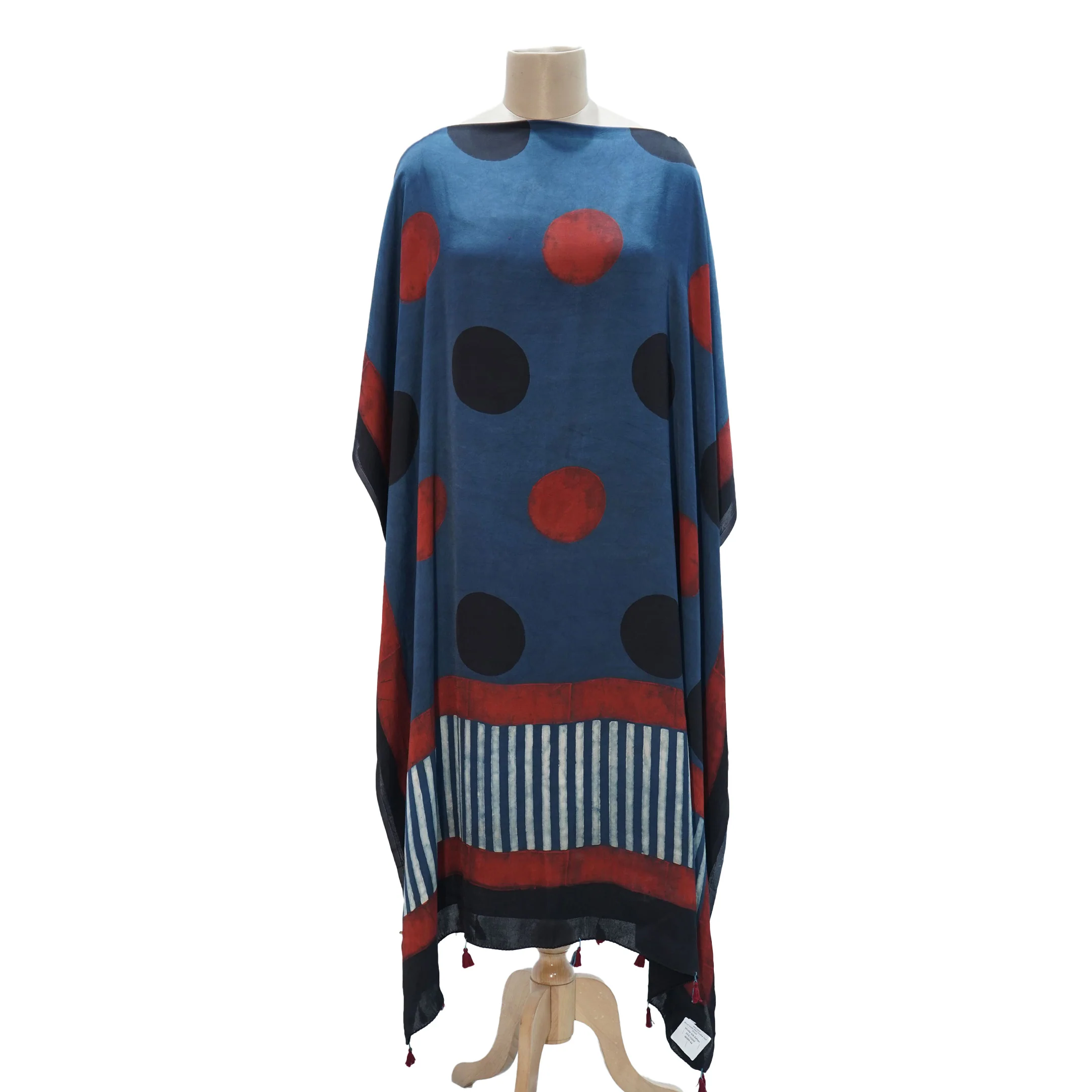 Blue with Red Polka Dot print Modal Silk Kaftan EEG-31632