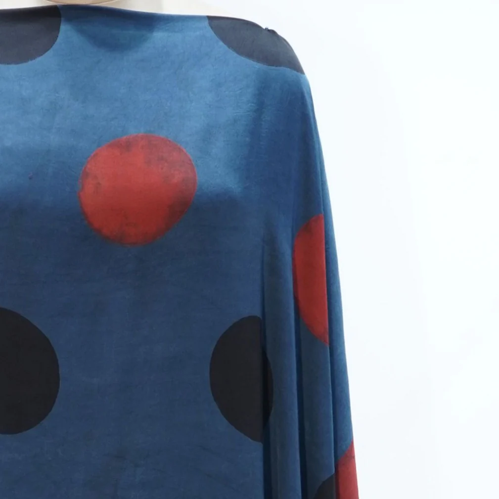 Blue with Red Polka Dot print Modal Silk Kaftan EEG-31632 - Image 3